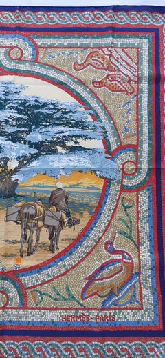 Hermès Silk Scarf Sous Le Cèdre Dimitri Rybaltchenko Mosaic Navy Blue 90 cm