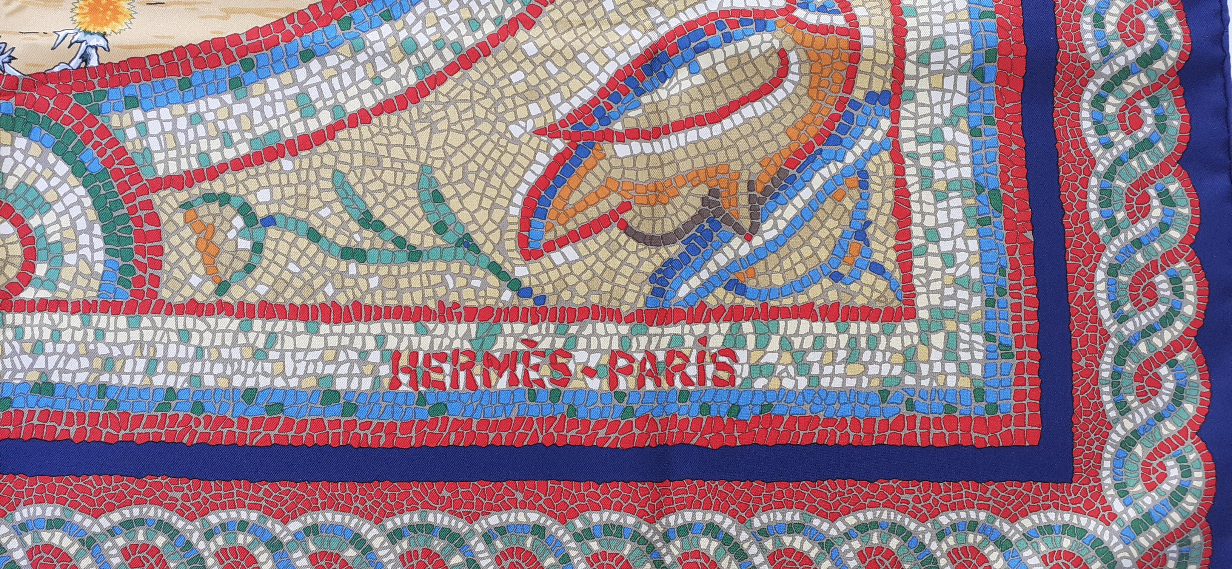 Hermès Silk Scarf Sous Le Cèdre Dimitri Rybaltchenko Mosaic Navy Blue 90 cm 3