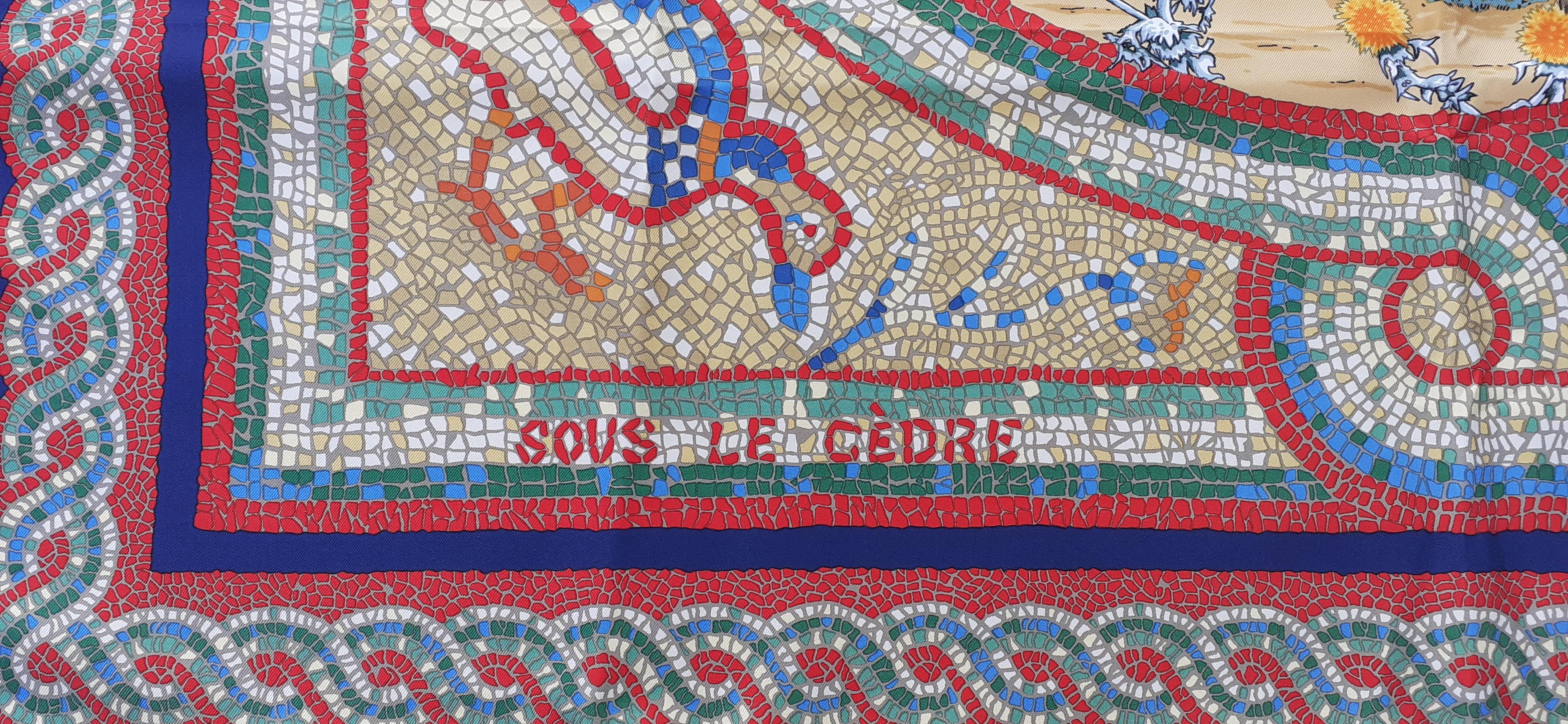 Hermès Silk Scarf Sous Le Cèdre Dimitri Rybaltchenko Mosaic Navy Blue 90 cm 4