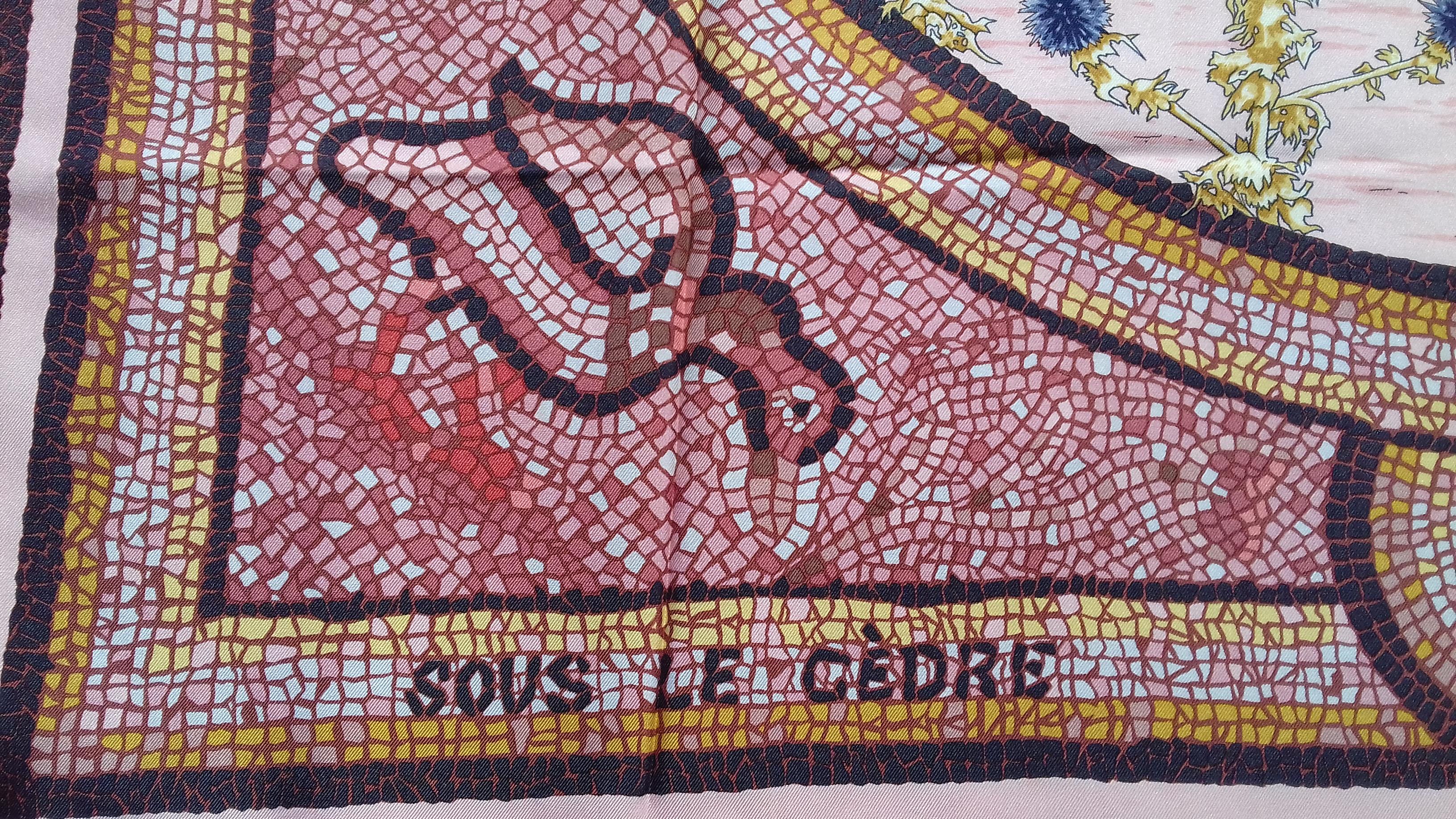 Hermès Silk Scarf Sous Le Cedre Dimitri Rybaltchenko Mosaic Pink 35' RARE For Sale 7
