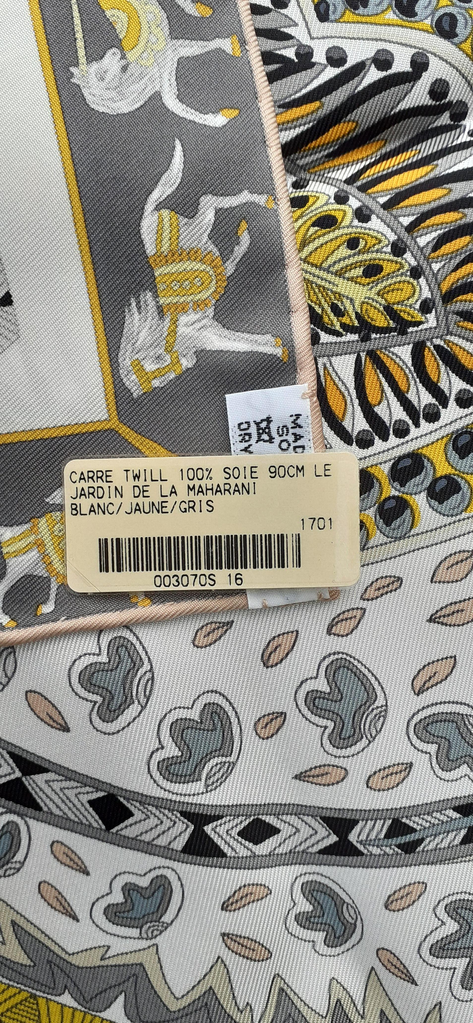 Hermès Silk Scarf Sous Le Jardin de la Maharani White Yellow Grey 90 cm 9