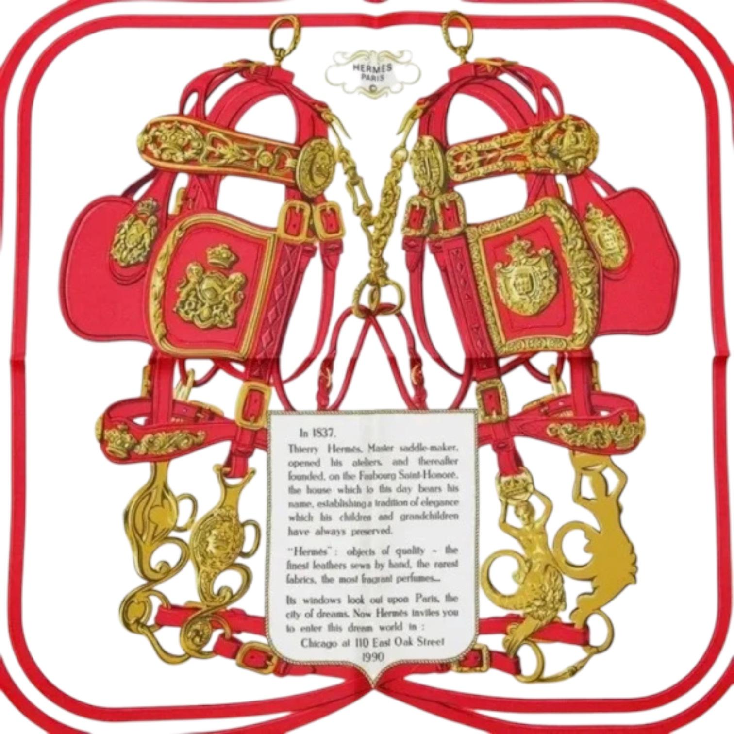 Hermes Square Silk Scarf Square

Design:
- Print in red, white and gold against a blue background.
- Square shaped.
- Wrapped carefully, box not available.

Measurements (Approximate):
- 17
