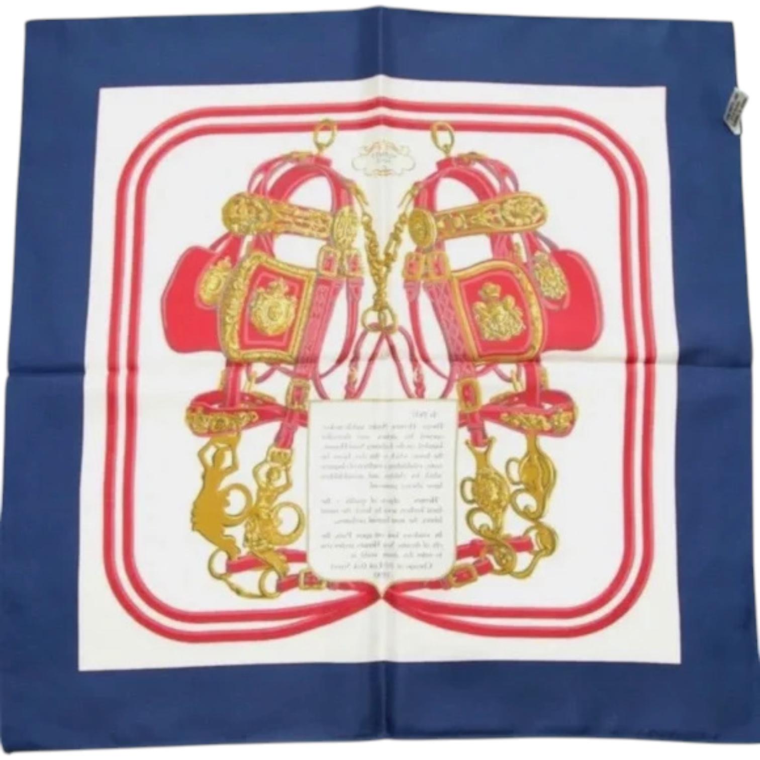 Gray HERMES Silk Scarf Square 43cm x 43cm Blue Red White Gold For Sale