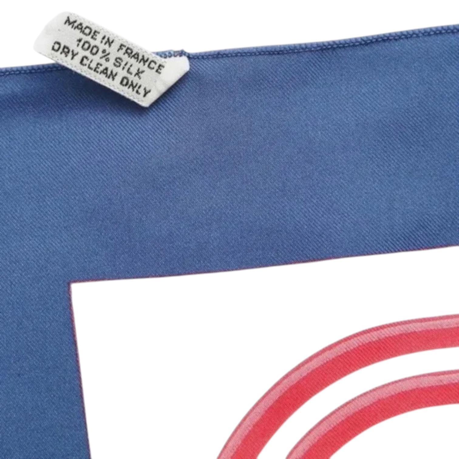 HERMES Silk Scarf Square 43cm x 43cm Blue Red White Gold In Excellent Condition For Sale In Hollywood, FL