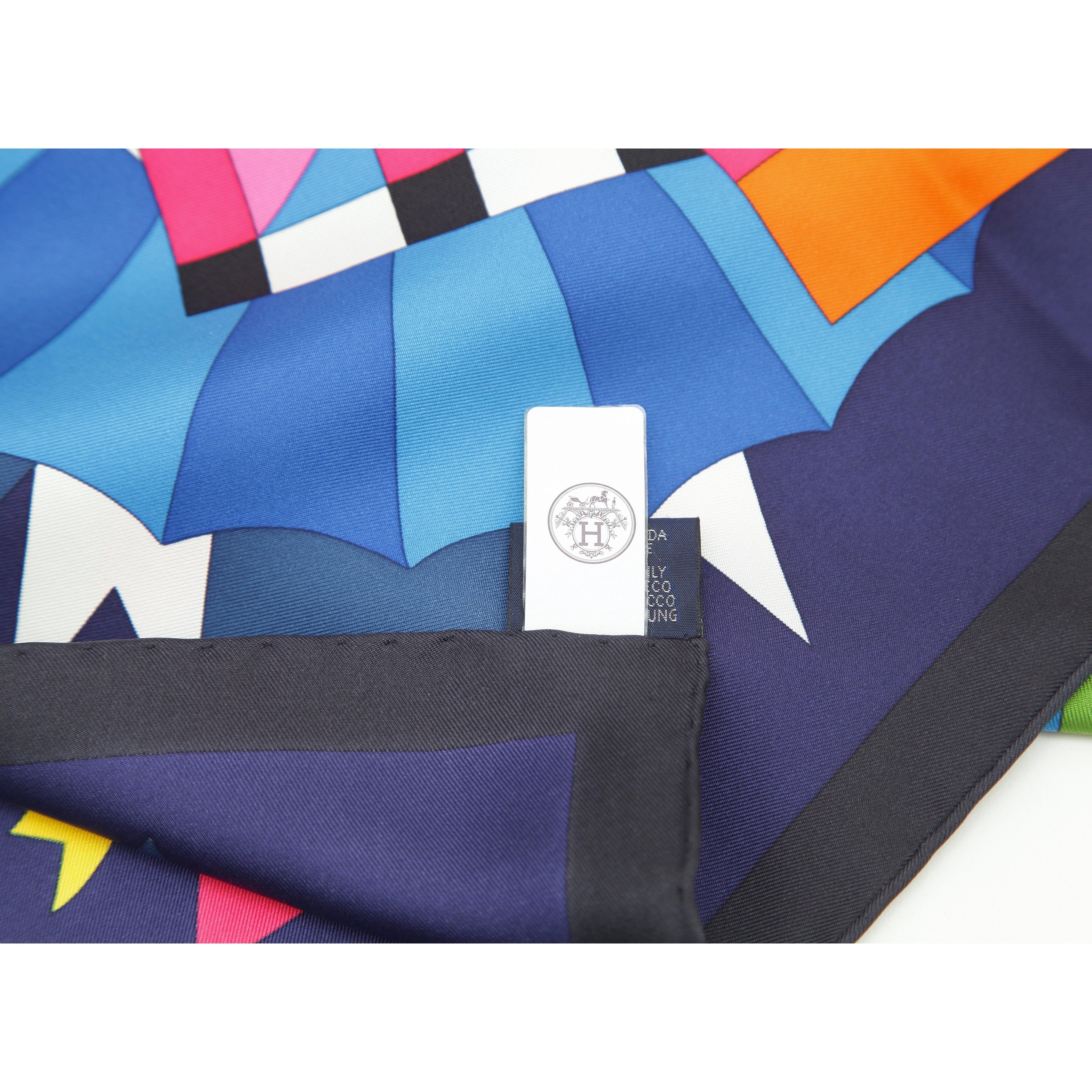 Women's HERMES Silk Scarf Square CHEVAL DE FETE Blue Multi Color Jan Bajtlik 90cm For Sale
