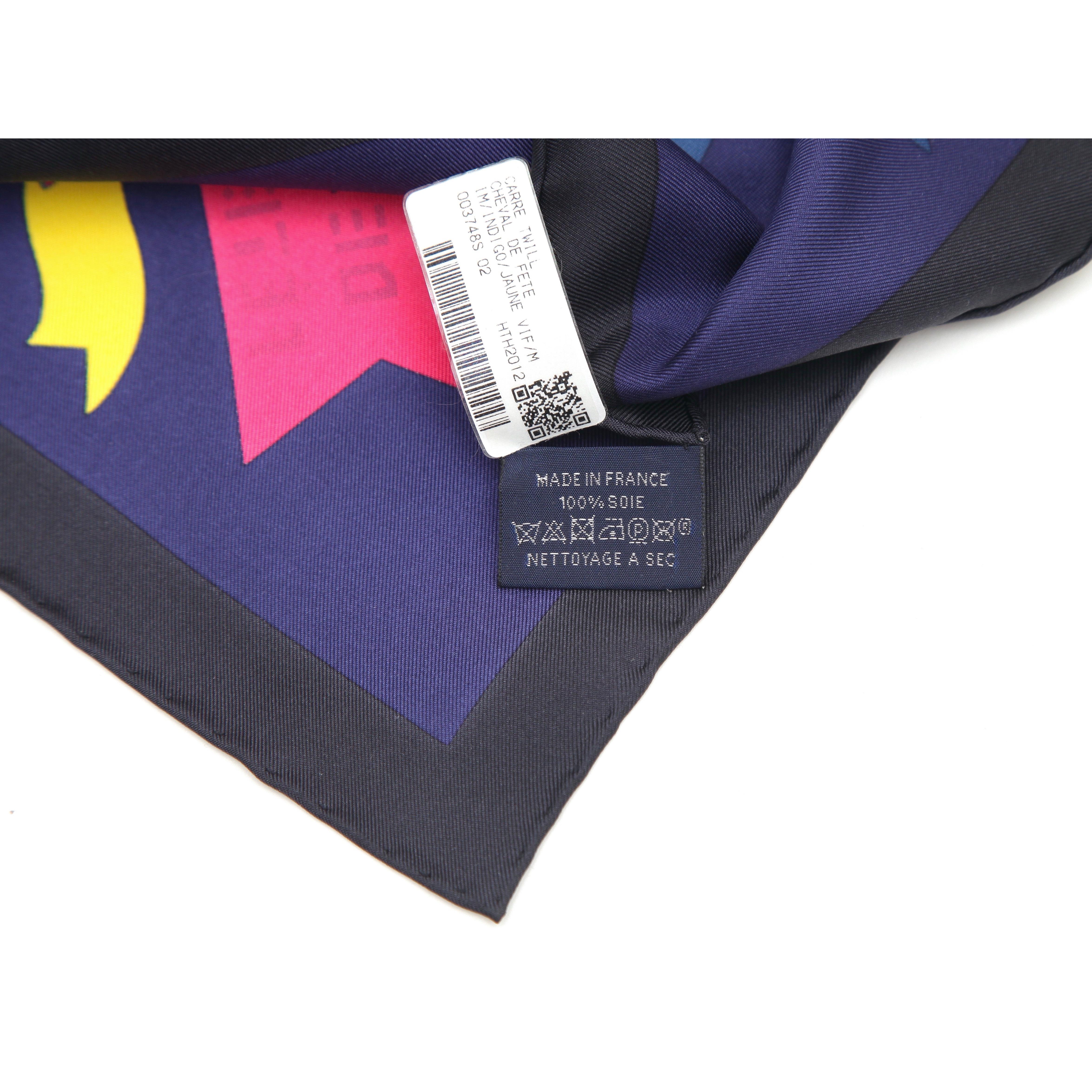 HERMES Silk Scarf Square CHEVAL DE FETE Blue Multi Color Jan Bajtlik 90cm For Sale 2