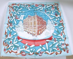 HERMES Silk Scarf Square NOEL AU 24 FAUBOURG Blue White Red 90cm Large