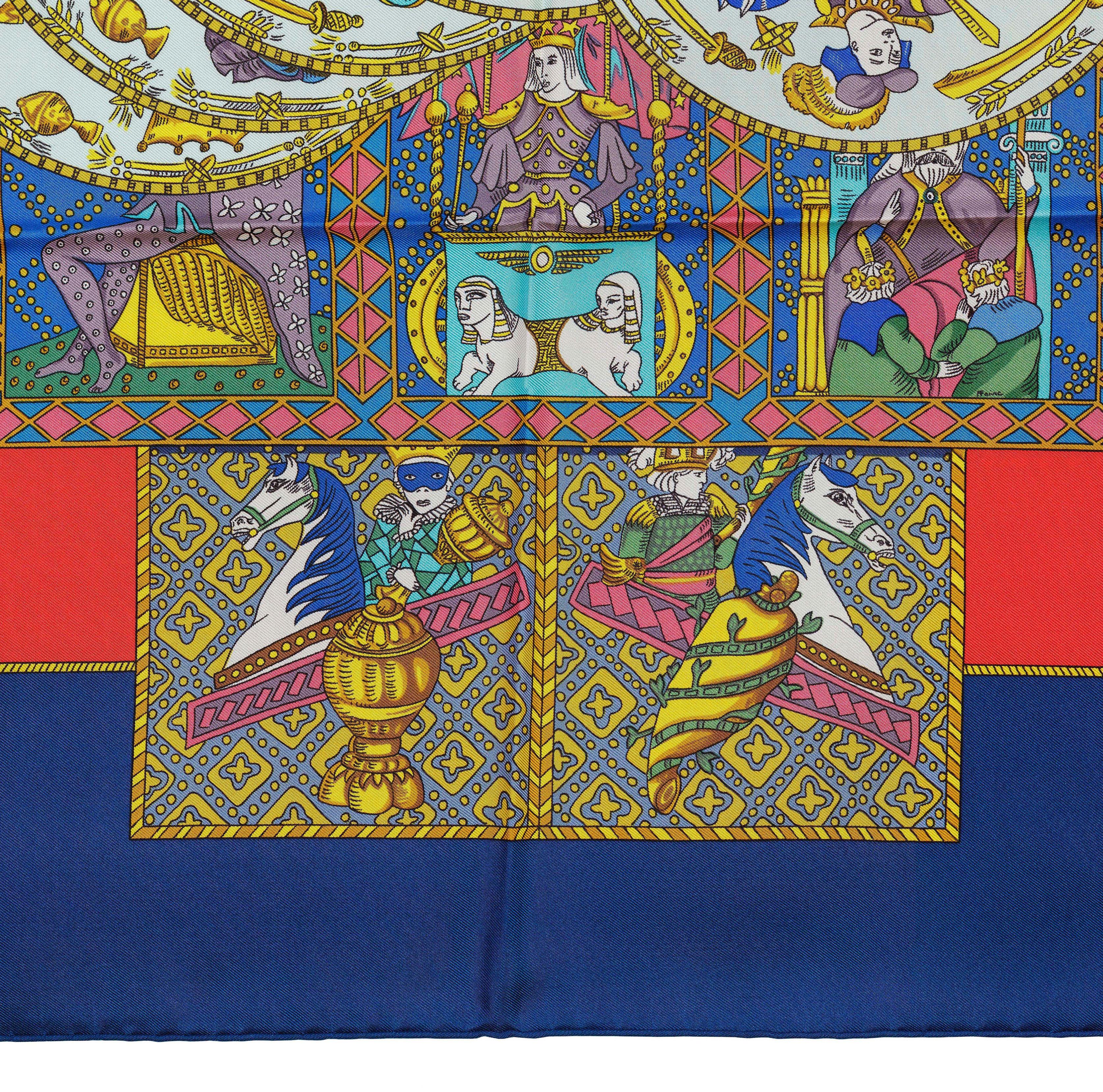 Pañuelo de Seda Hermes - Tarot - Azul Rojo Multicolor - ¡Excelente estado! en venta 5