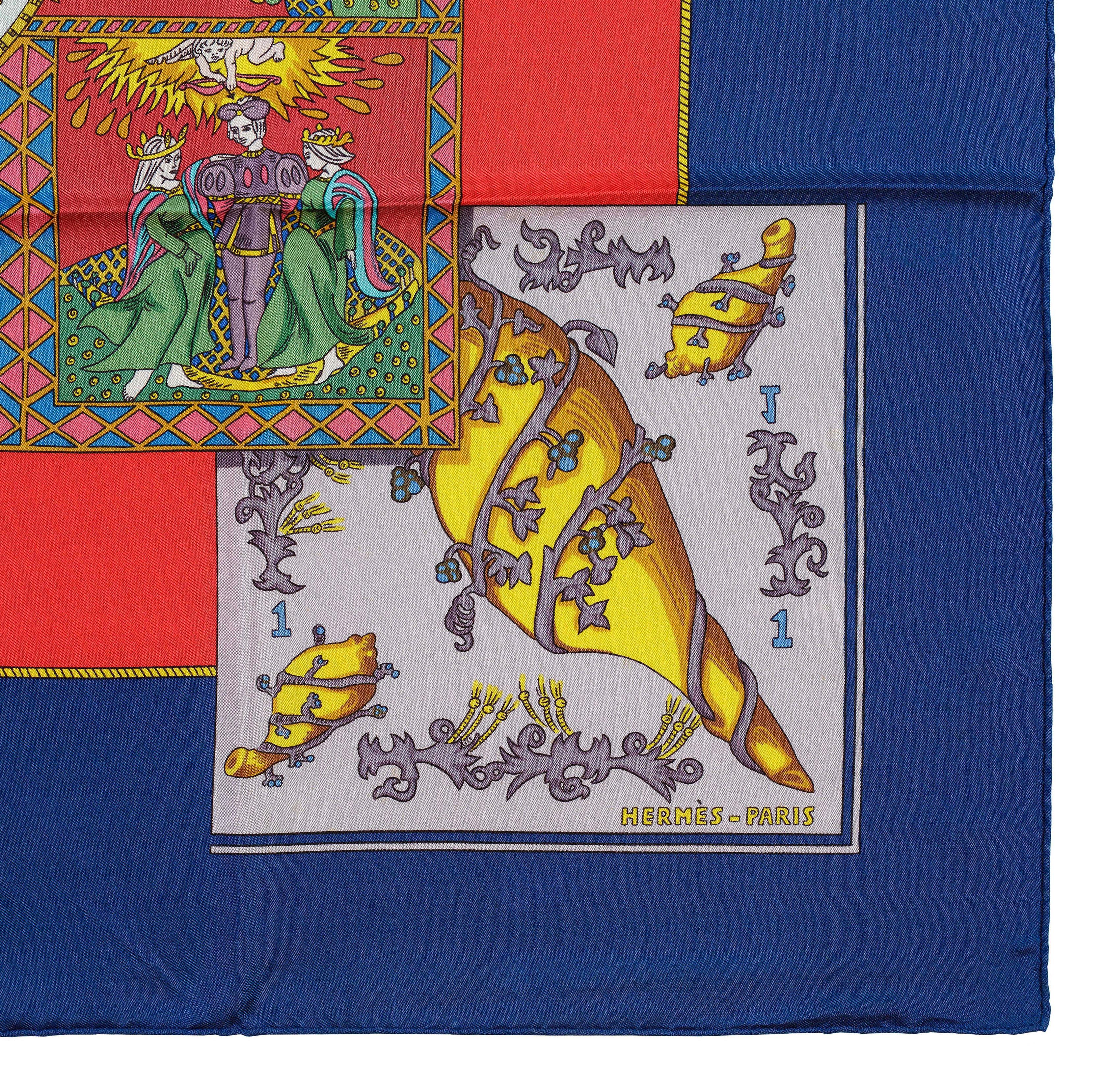Pañuelo de Seda Hermes - Tarot - Azul Rojo Multicolor - ¡Excelente estado! en venta 6