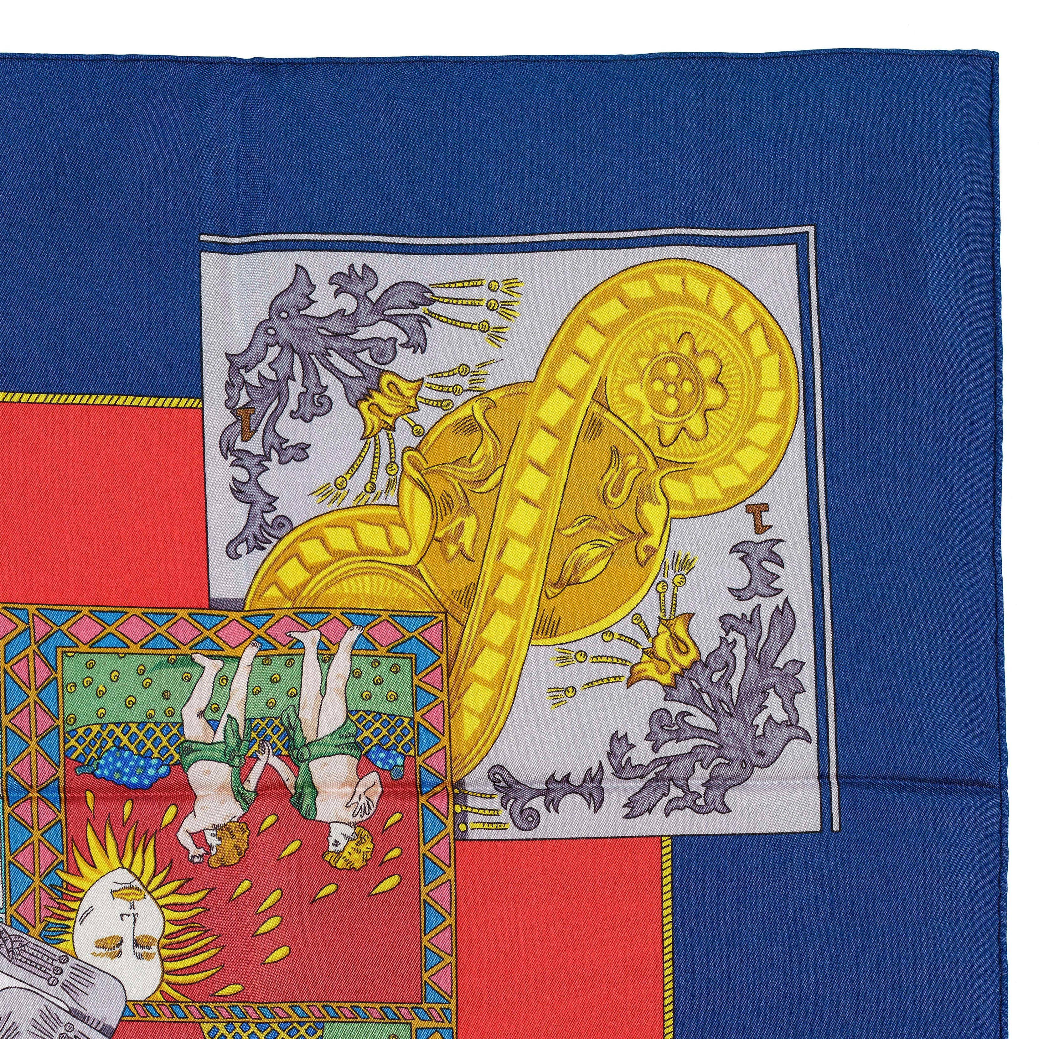 De las mujeres Pañuelo de Seda Hermes - Tarot - Azul Rojo Multicolor - ¡Excelente estado! en venta