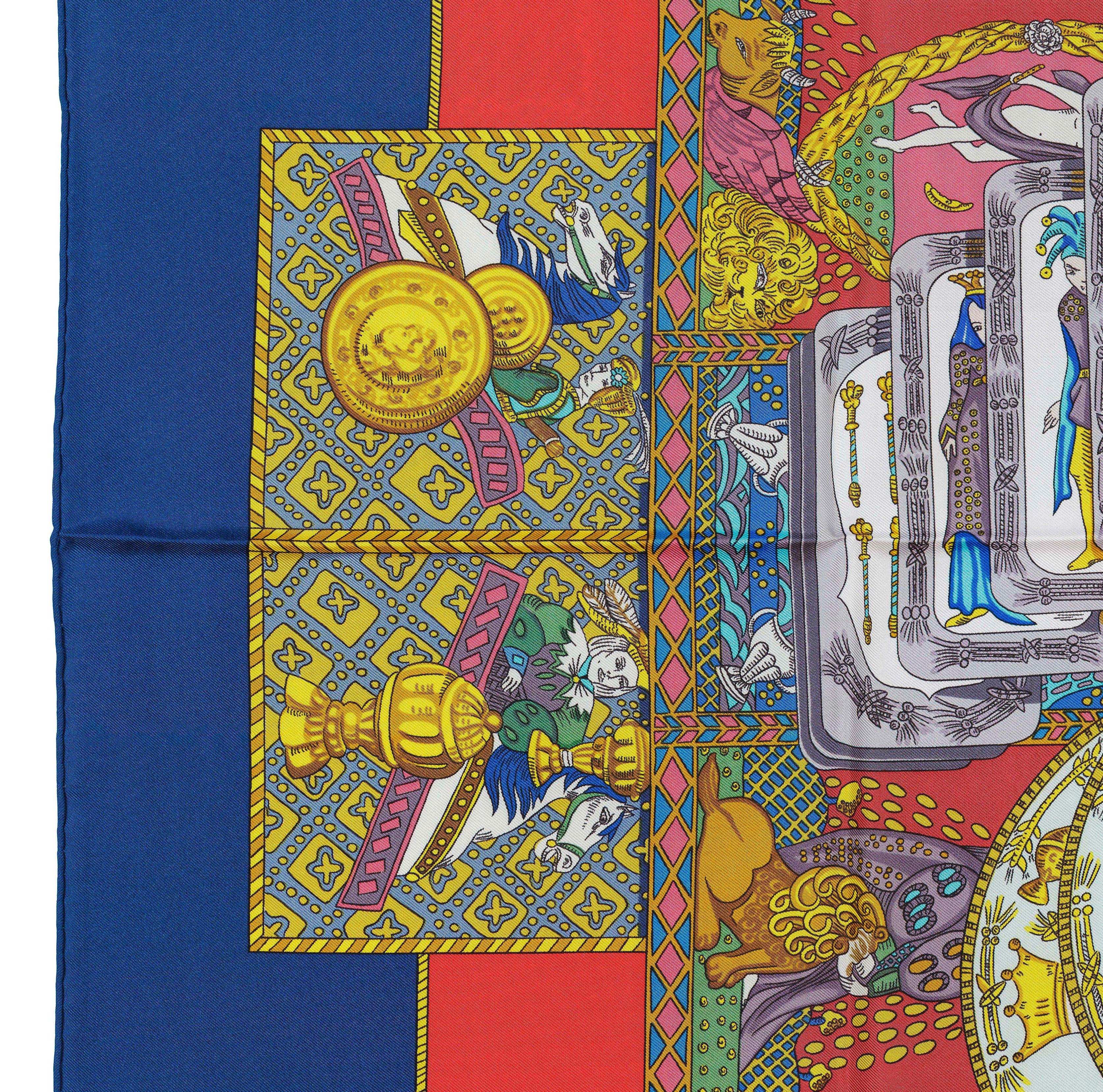 Pañuelo de Seda Hermes - Tarot - Azul Rojo Multicolor - ¡Excelente estado! en venta 1