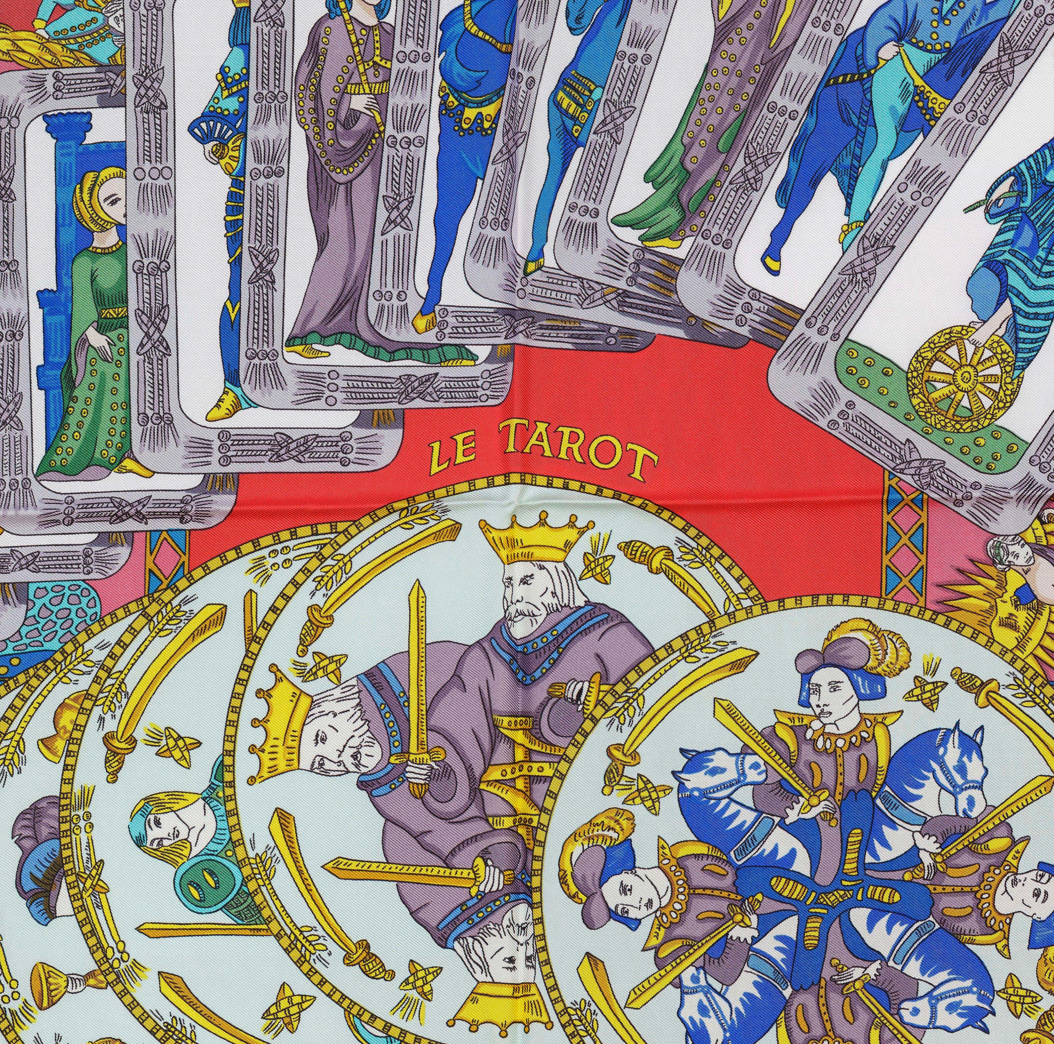 Pañuelo de Seda Hermes - Tarot - Azul Rojo Multicolor - ¡Excelente estado! en venta 2