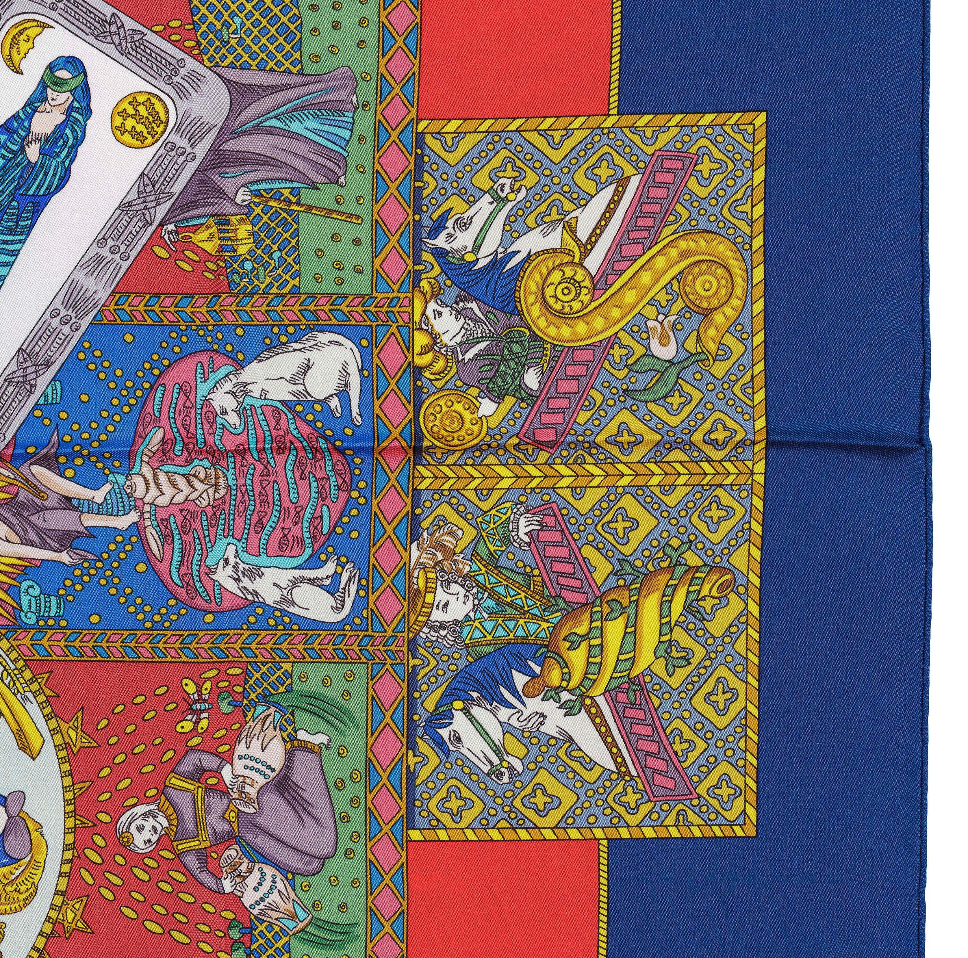Pañuelo de Seda Hermes - Tarot - Azul Rojo Multicolor - ¡Excelente estado! en venta 3