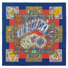Pañuelo de Seda Hermes - Tarot - Azul Rojo Multicolor - ¡Excelente estado!