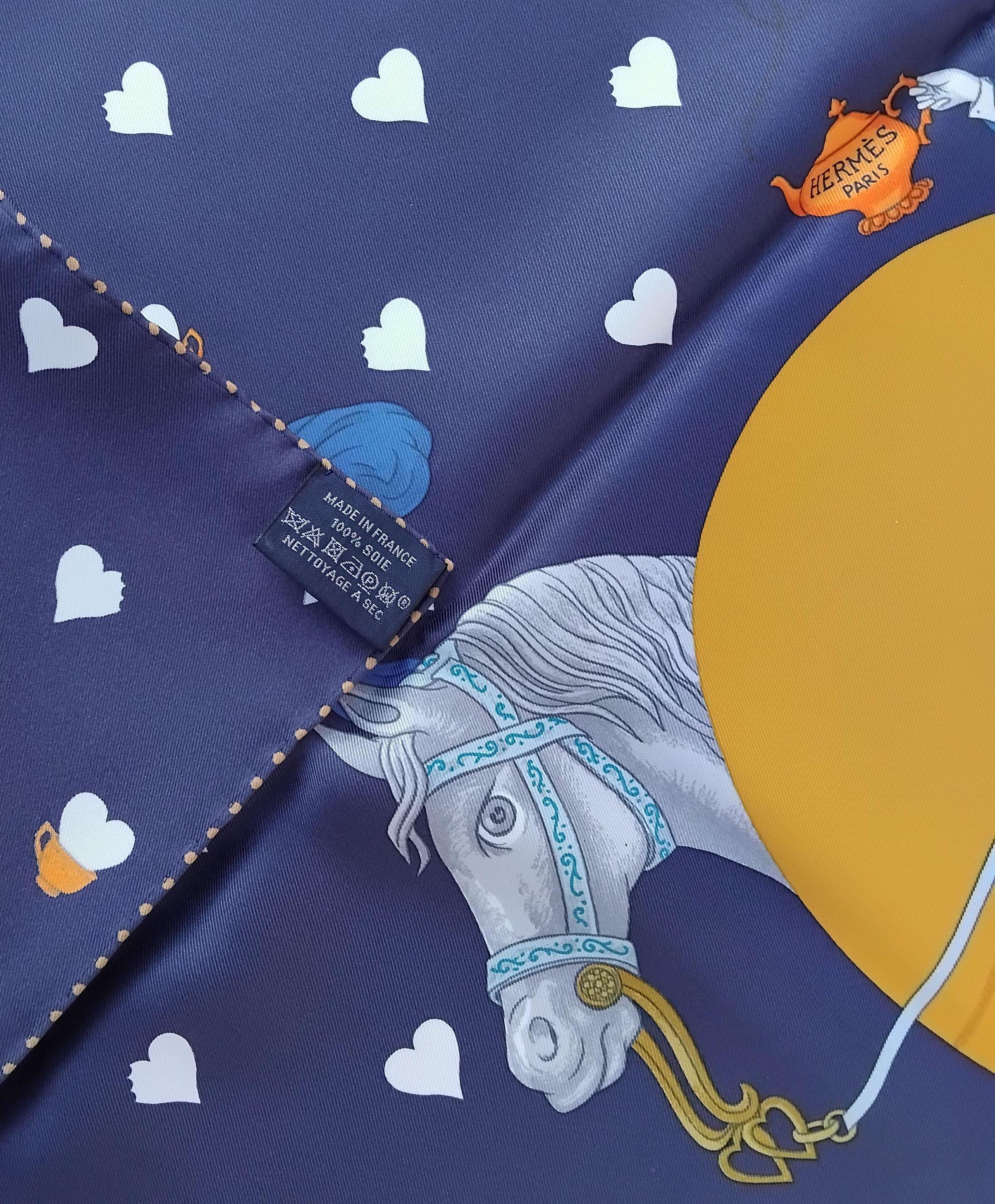Hermès Silk Scarf Tea Time Navy Blue Jonathan Burton 26' 7