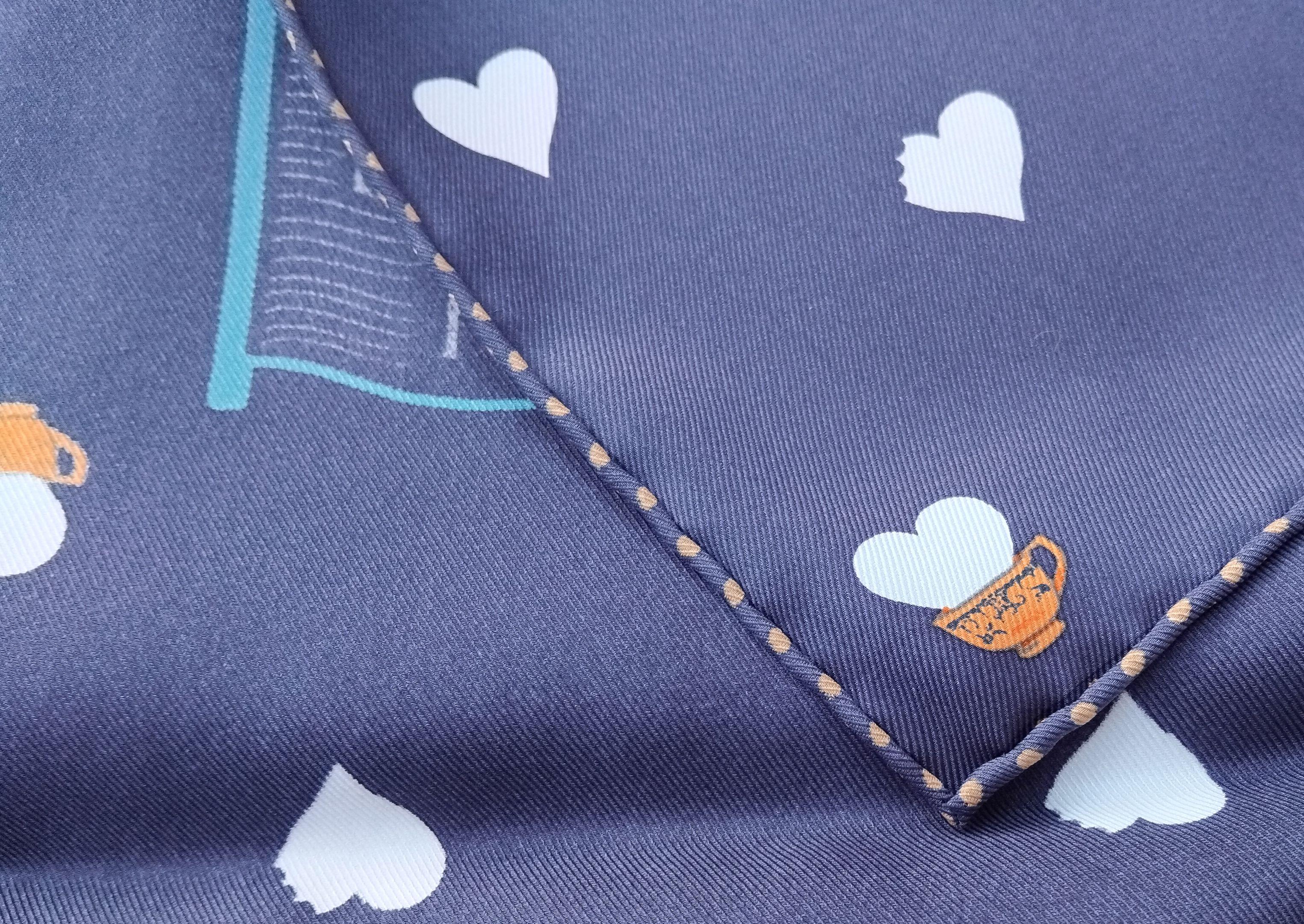 Hermès Silk Scarf Tea Time Navy Blue Jonathan Burton 26' 8
