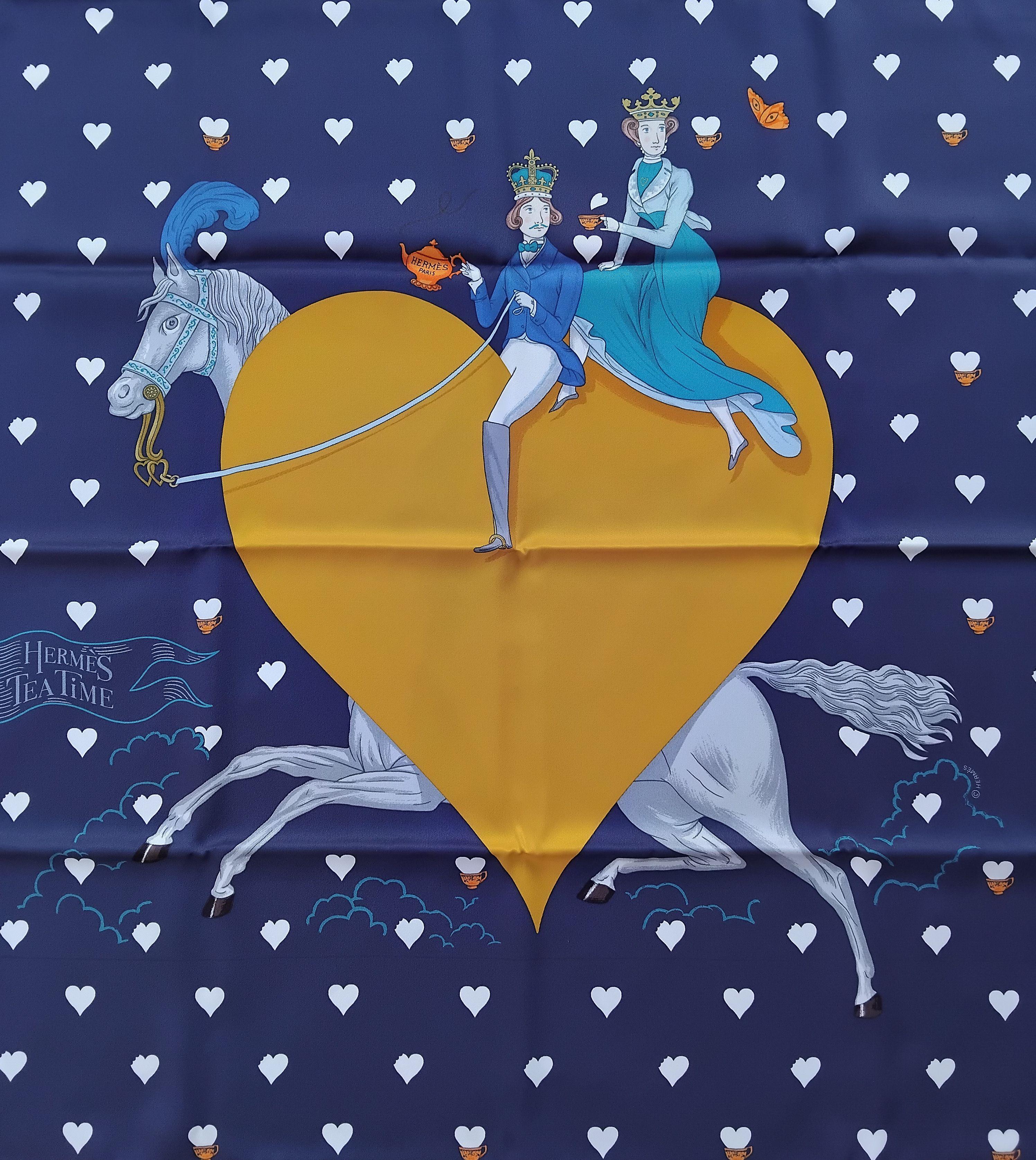 Hermès Silk Scarf Tea Time Navy Blue Jonathan Burton 26' In New Condition In Corcoué Sur Logne, Loire-Atlantique