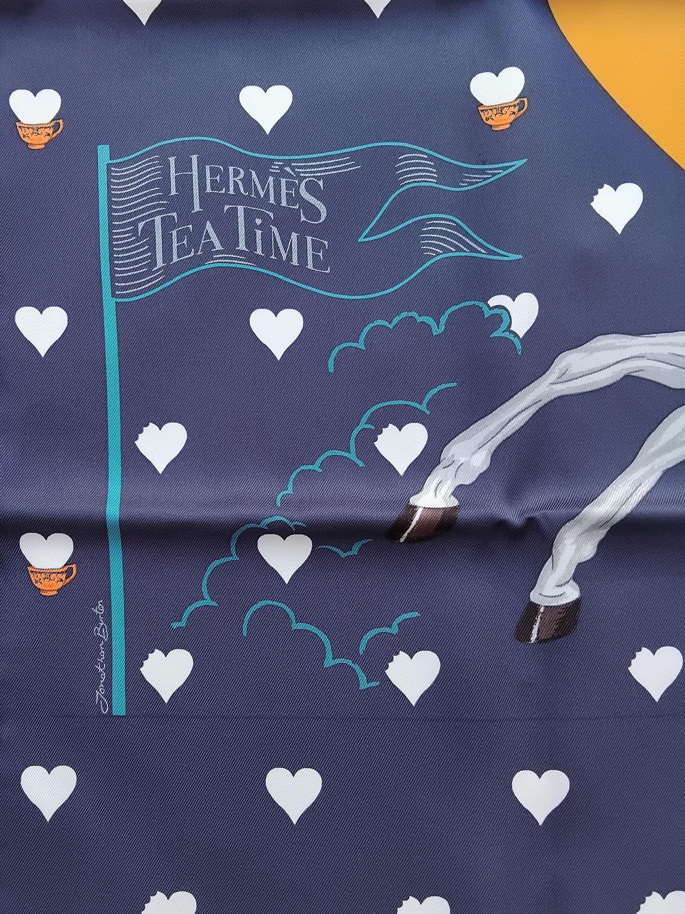 Hermès Silk Scarf Tea Time Navy Blue Jonathan Burton 26' 2