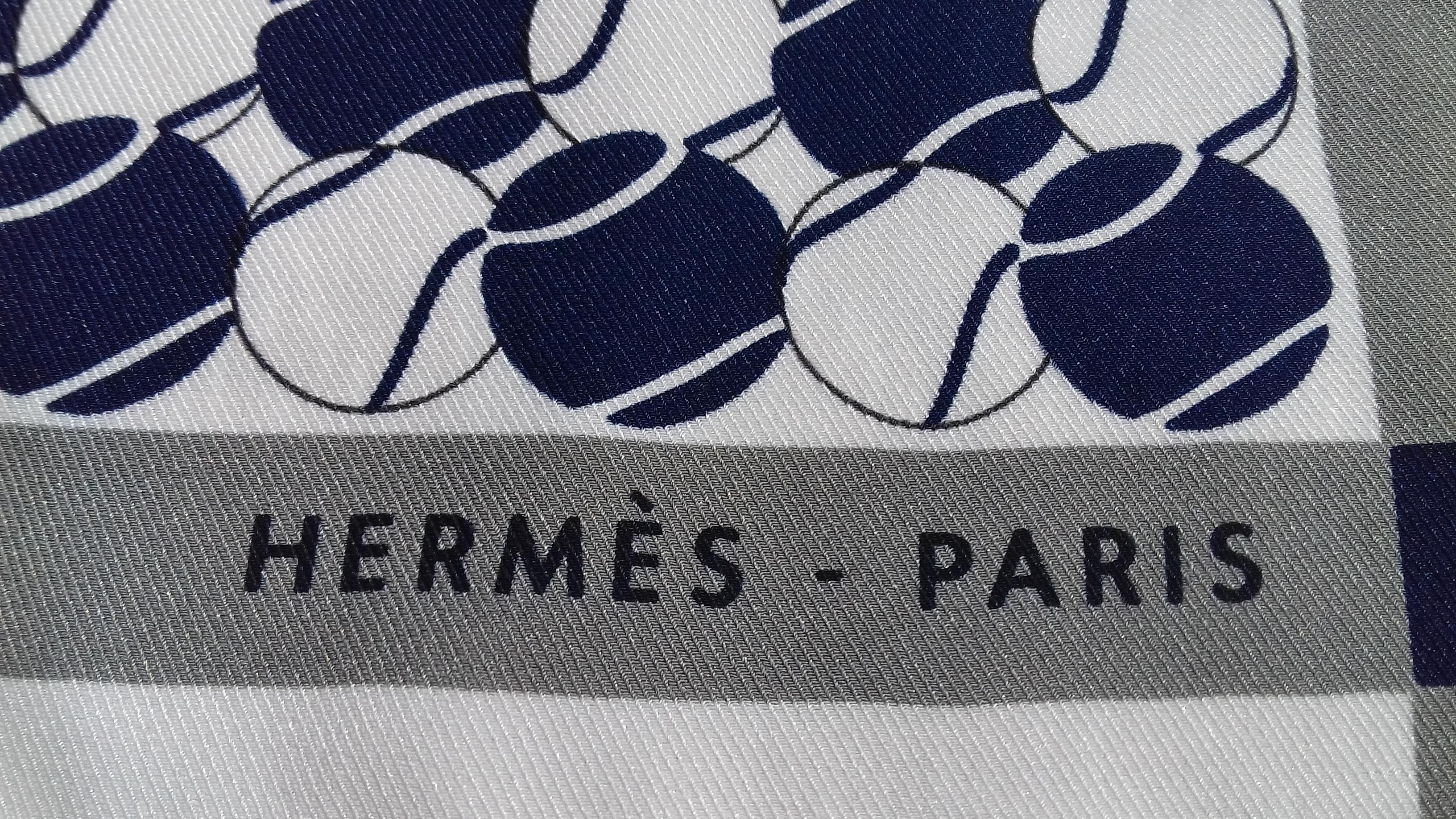 Gray Hermès Silk Scarf Tenue de Balle Tennis Ball Anamorphée Indigo Pierre 26'