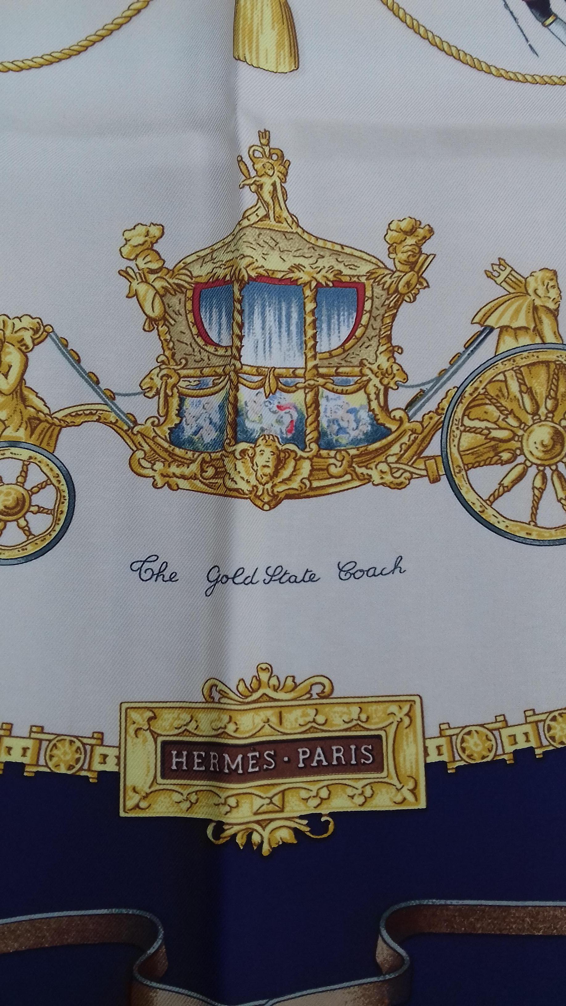 Gray Hermès Silk Scarf The Royal Mews London UK Queen Elizabeth Fougerolles 90 cm