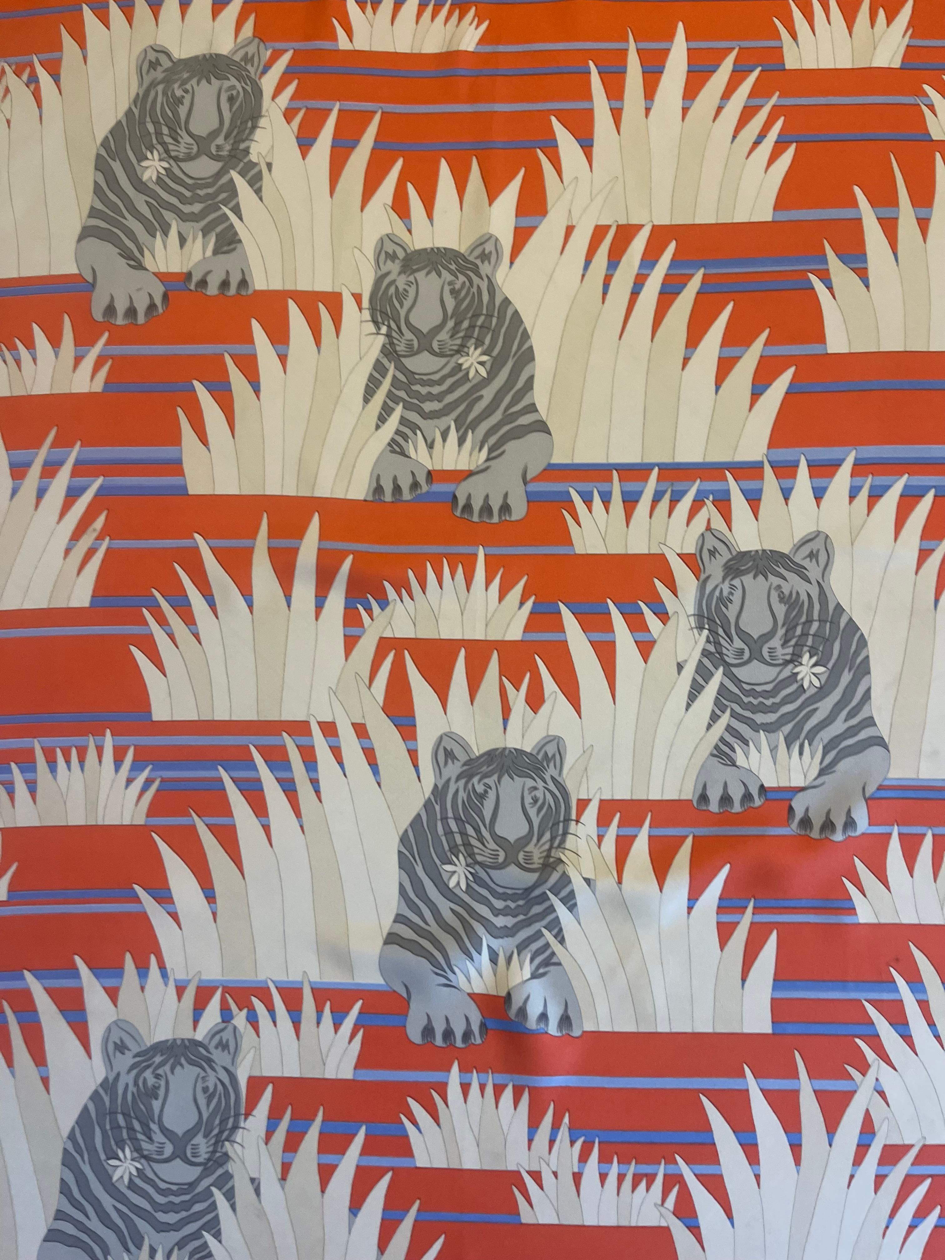 Hermès Silk Scarf “Tigres Dans Les Herbes” 1979 In Good Condition For Sale In Palm Beach, FL