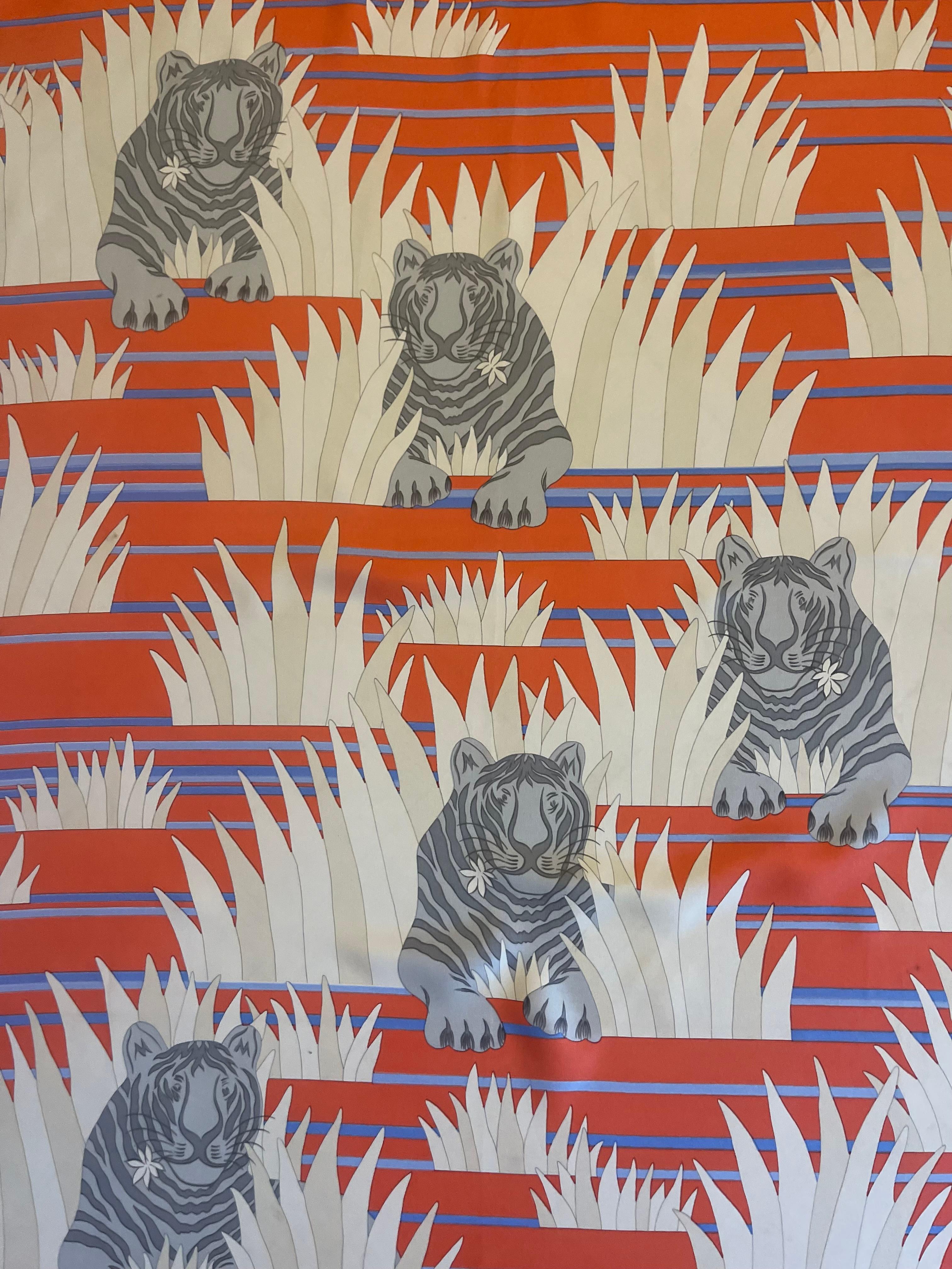 Women's or Men's Hermès Silk Scarf “Tigres Dans Les Herbes” 1979 For Sale