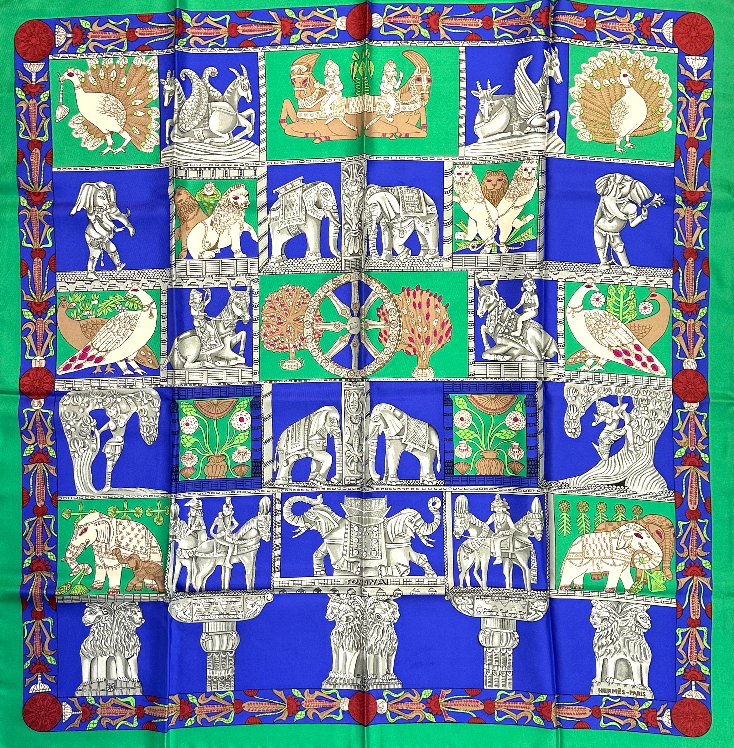 Gray Hermes Silk Scarf, Torana For Sale