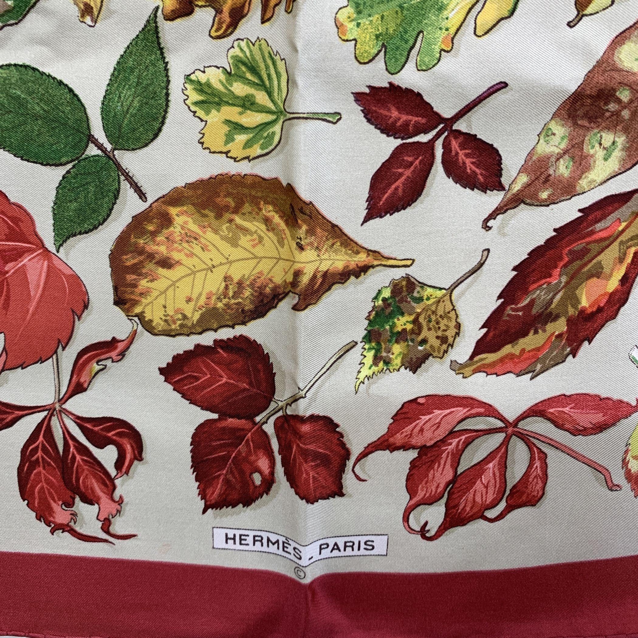 Beige Hermes Silk Scarf Tourbillon 1968 Christiane Vauzelles Autumn Leaves