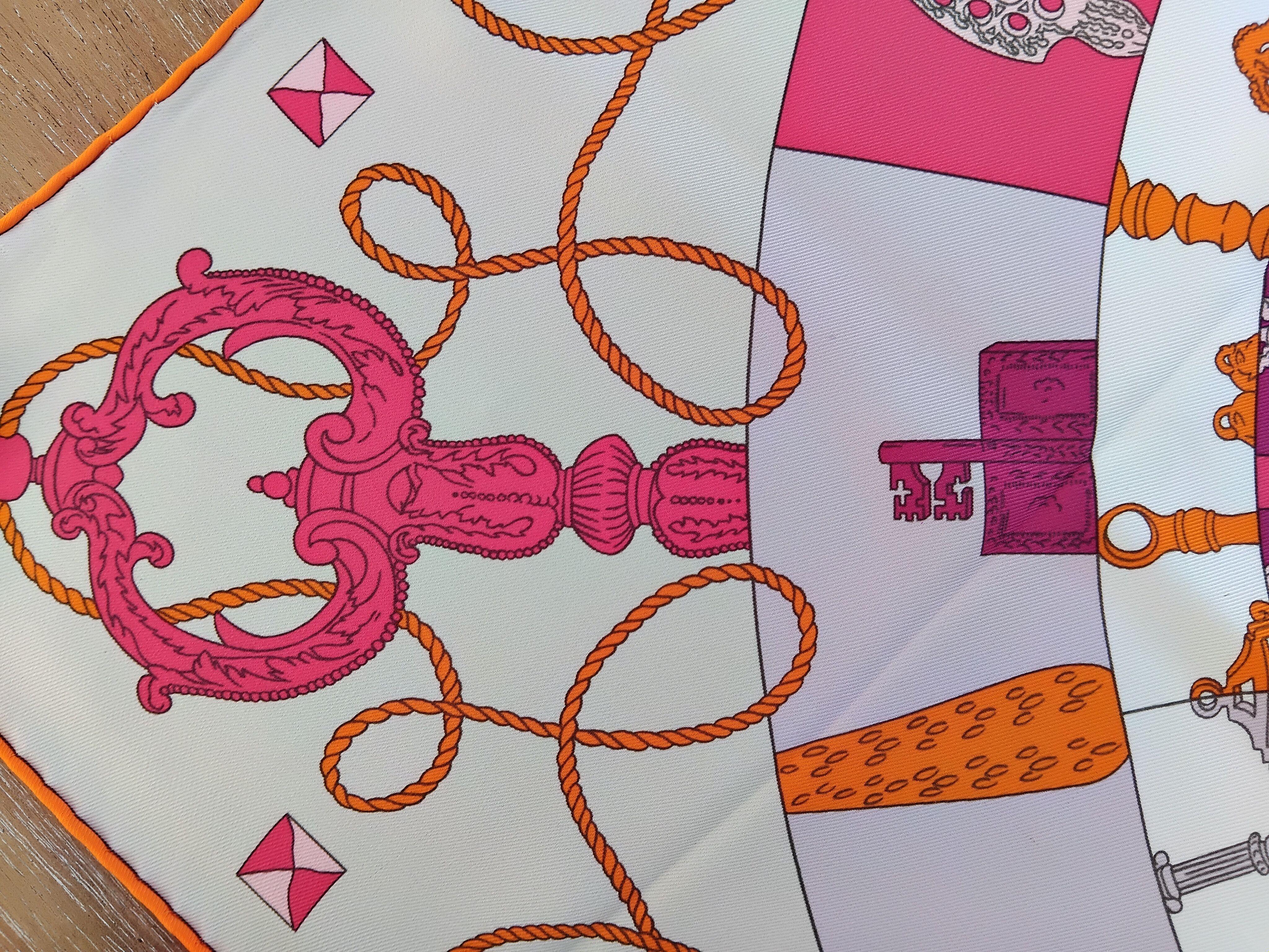 Hermès Silk Scarf Tours de Clés Orange Pink 70 cm 5