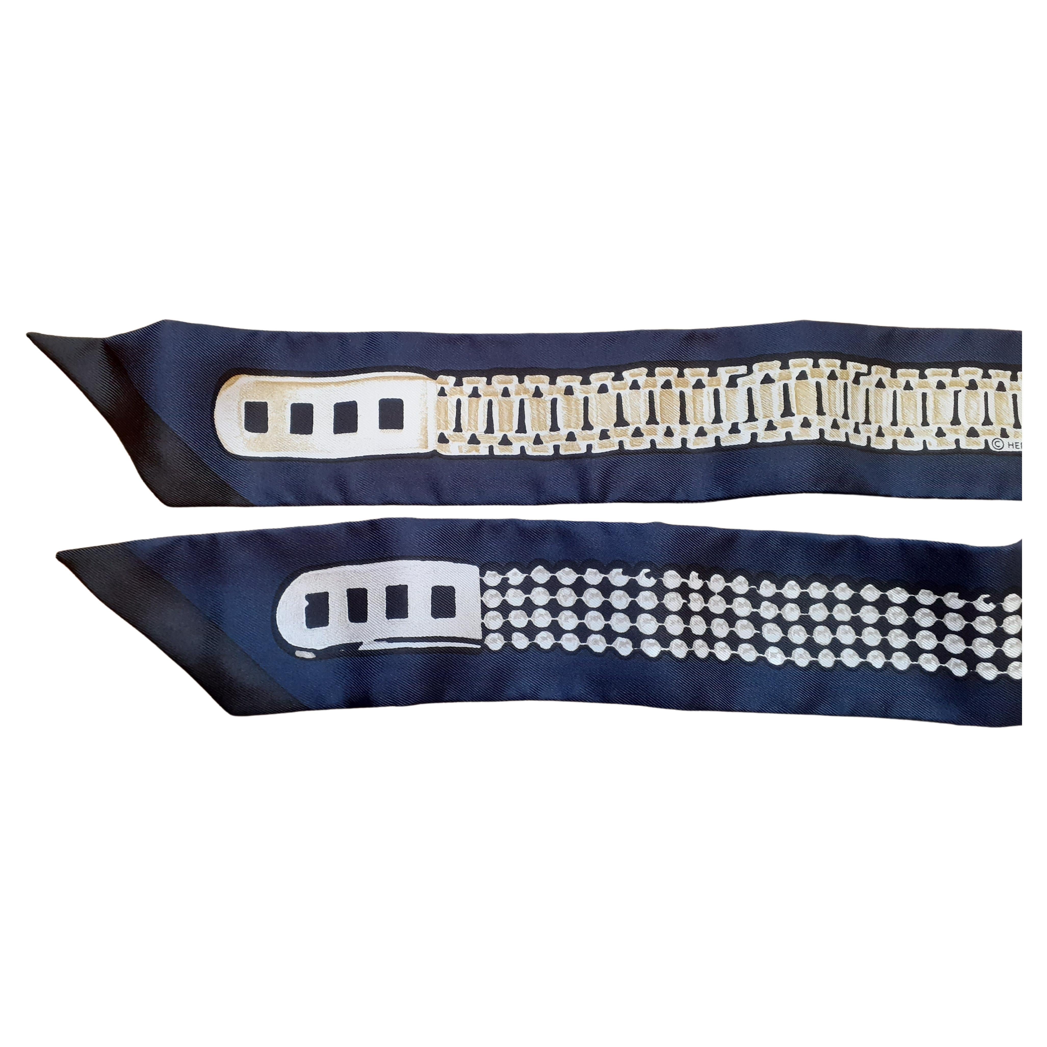 Hermès Silk Scarf Twilly Le tresor de Medor Manlik Marine Gris Noir 1