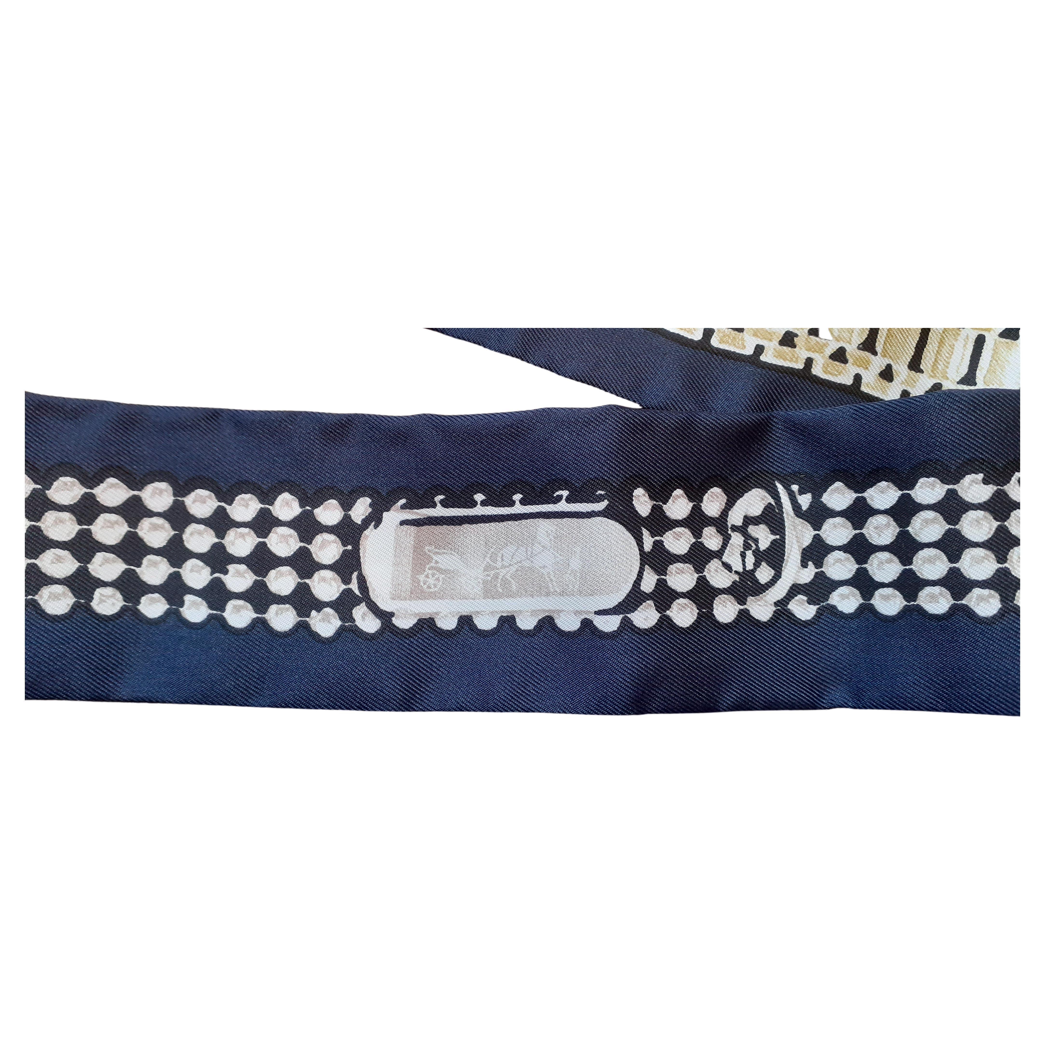Hermès Silk Scarf Twilly Le tresor de Medor Manlik Marine Gris Noir 2