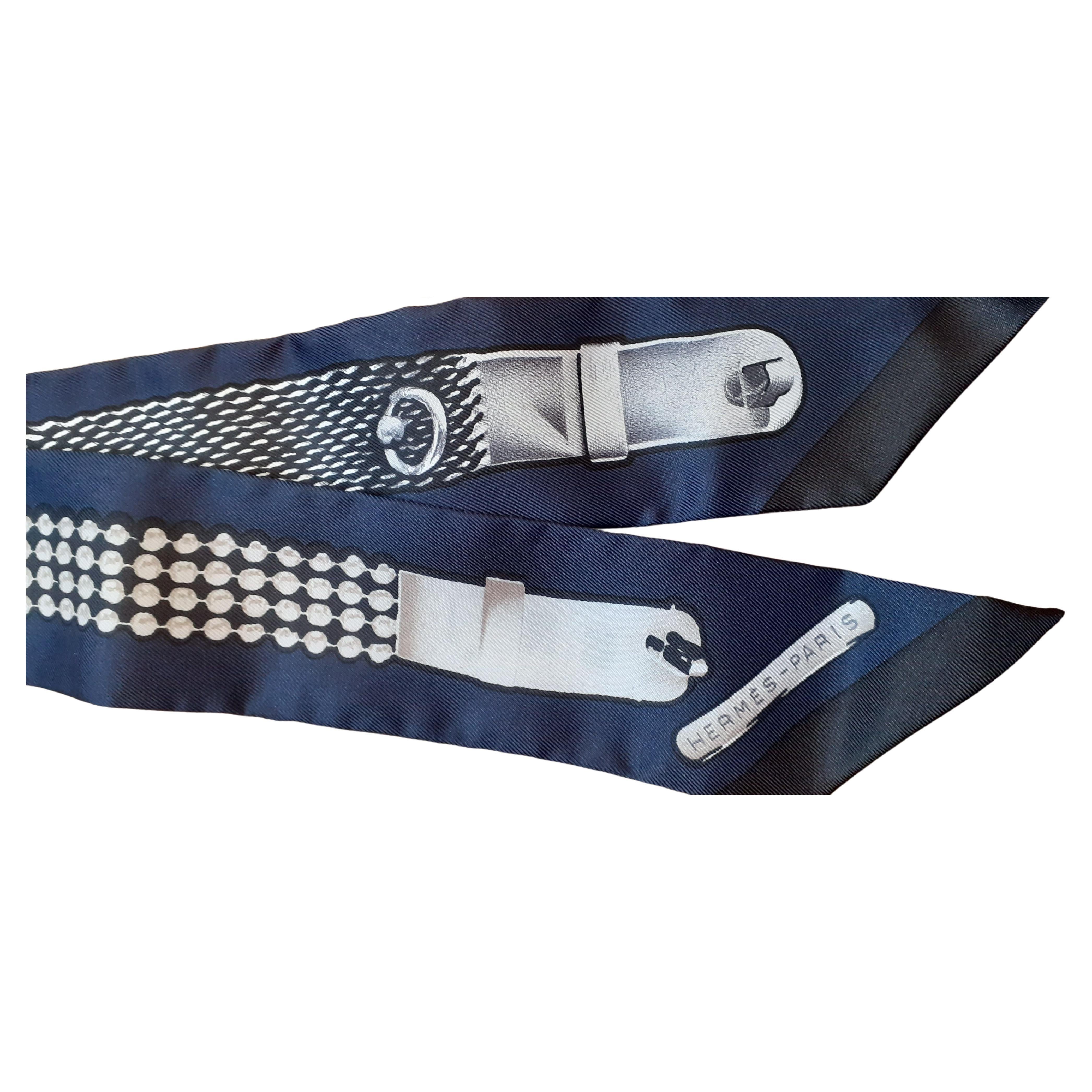 Hermès Silk Scarf Twilly Le tresor de Medor Manlik Marine Gris Noir 3
