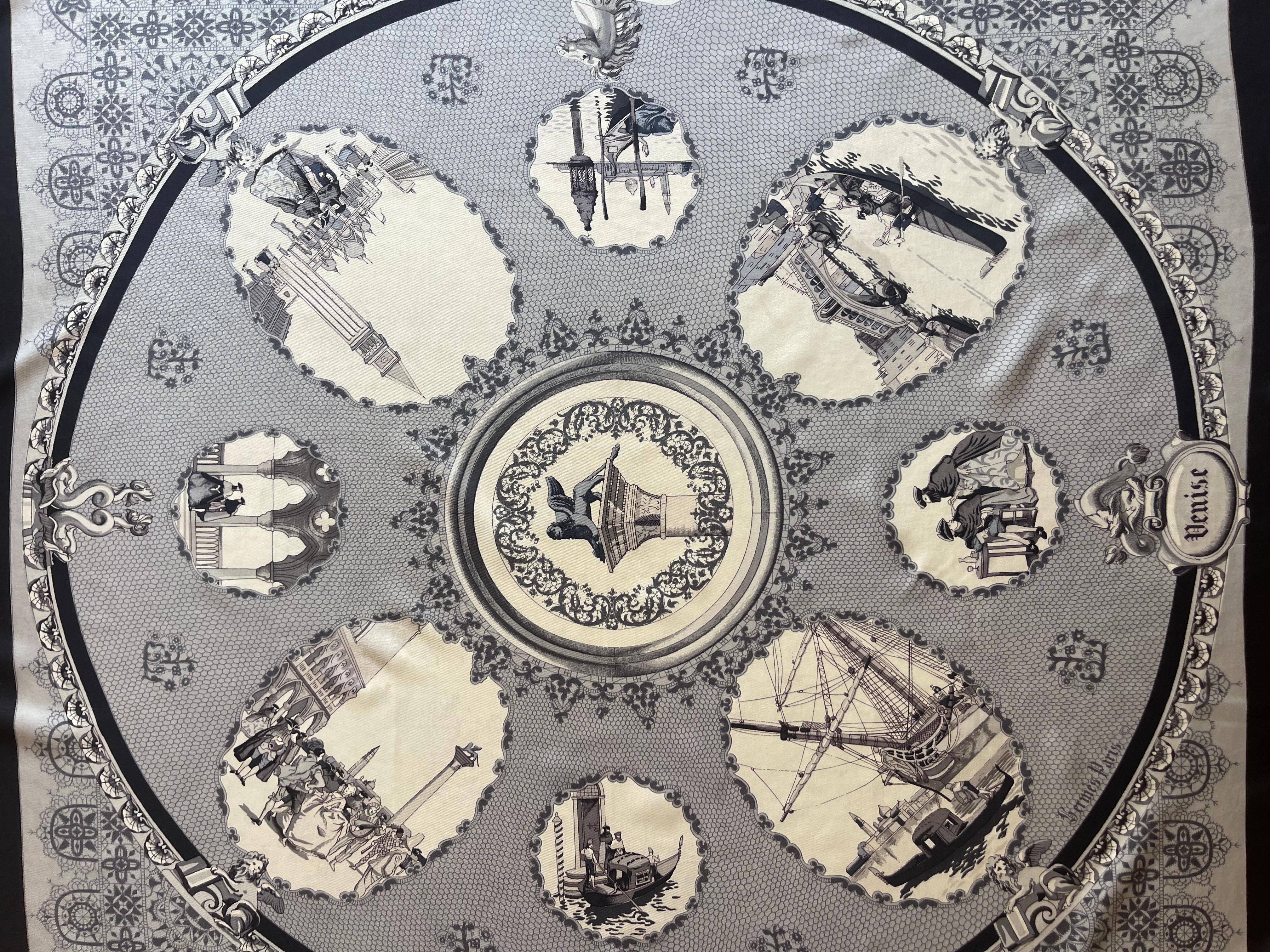 Hermès Silk Scarf « Venise » 1970 In Good Condition For Sale In Palm Beach, FL