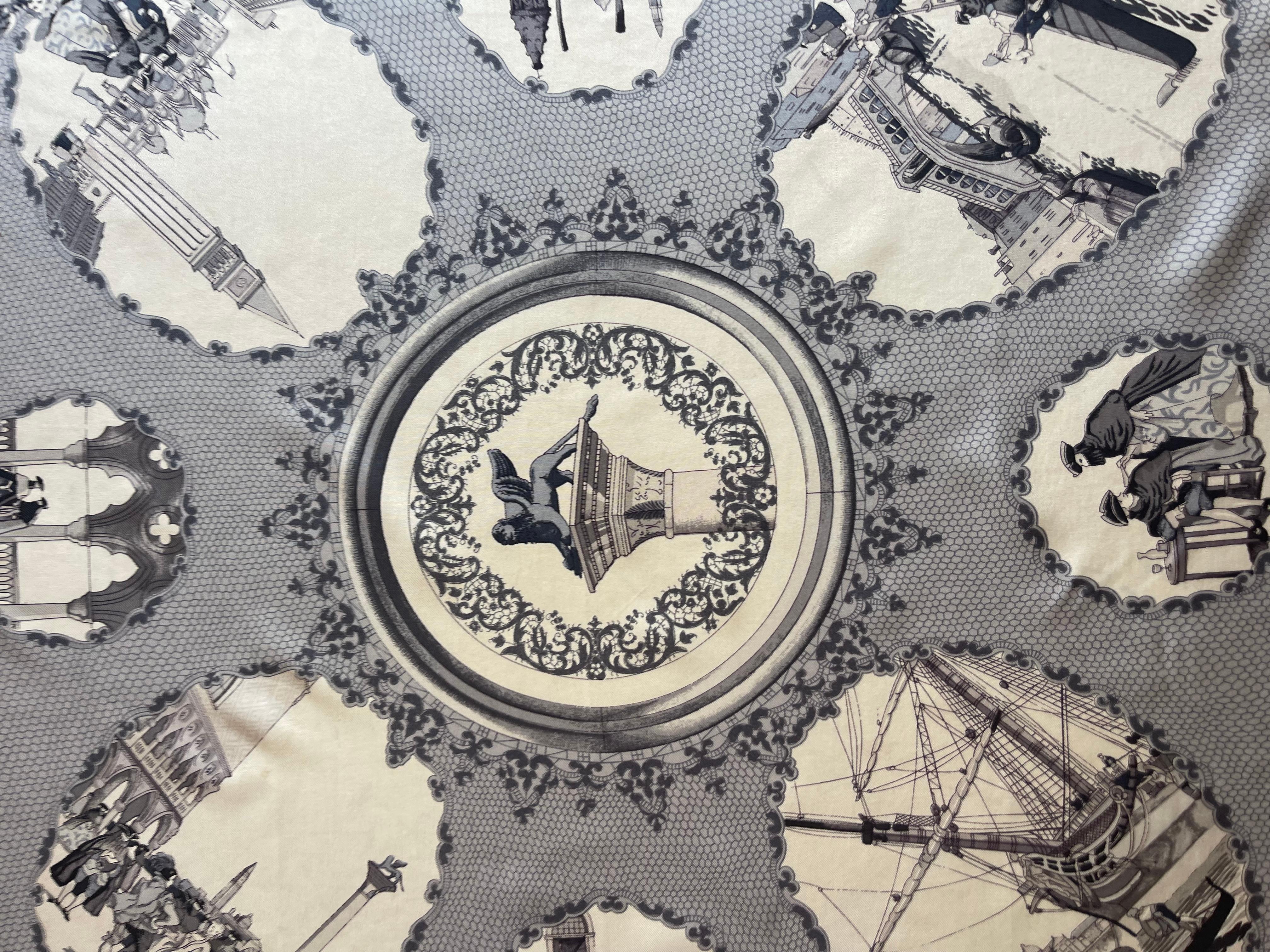 Women's or Men's Hermès Silk Scarf « Venise » 1970 For Sale
