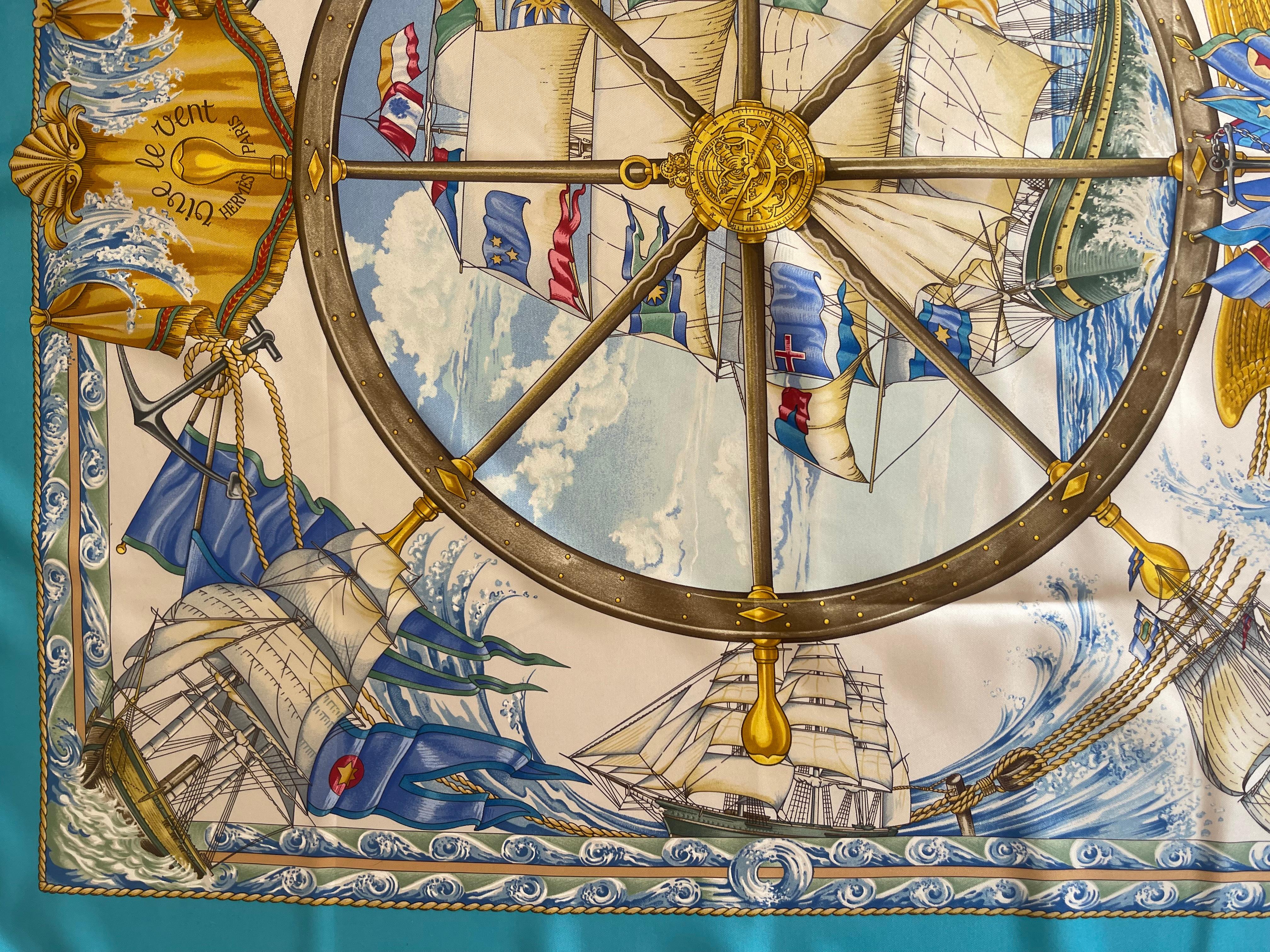 Hermès Silk Scarf “Vive Le Vent” 1992 In Good Condition For Sale In Palm Beach, FL