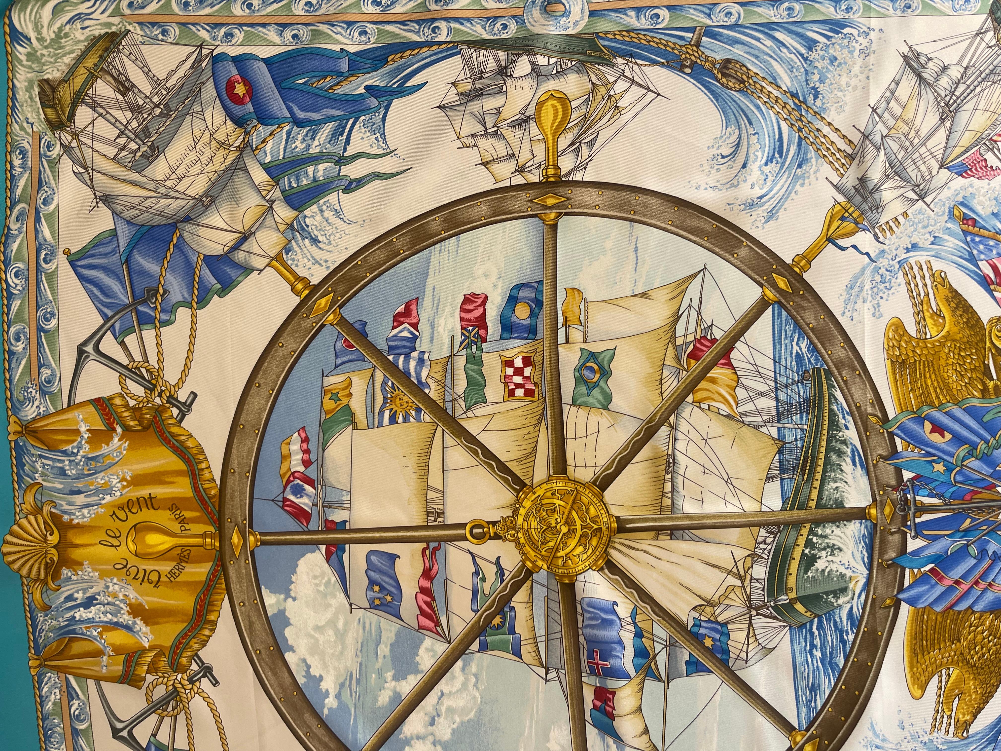Women's or Men's Hermès Silk Scarf “Vive Le Vent” 1992 For Sale