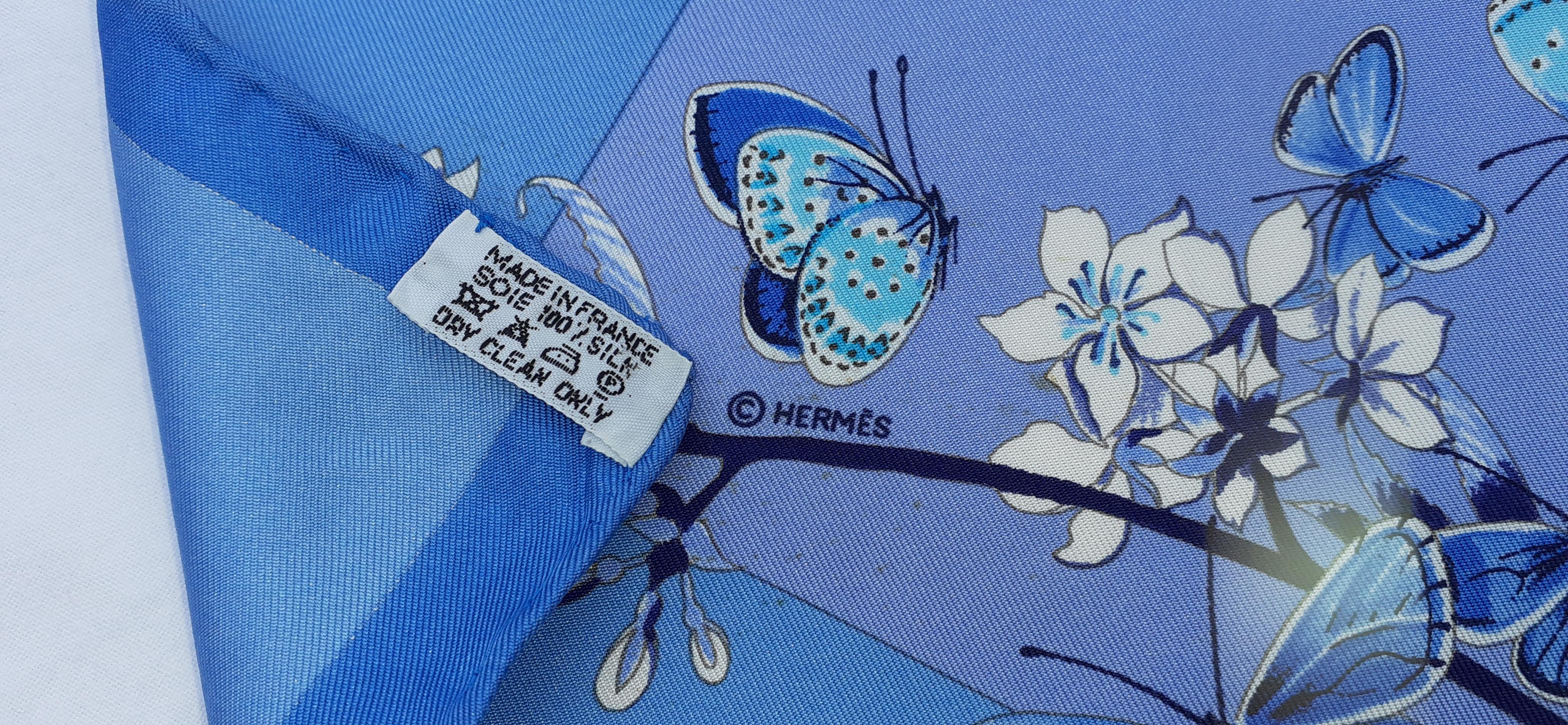 Hermès Silk Scarf Vol Amoureux des Azurés Butterflies Blue Toutsy 90 cm 5