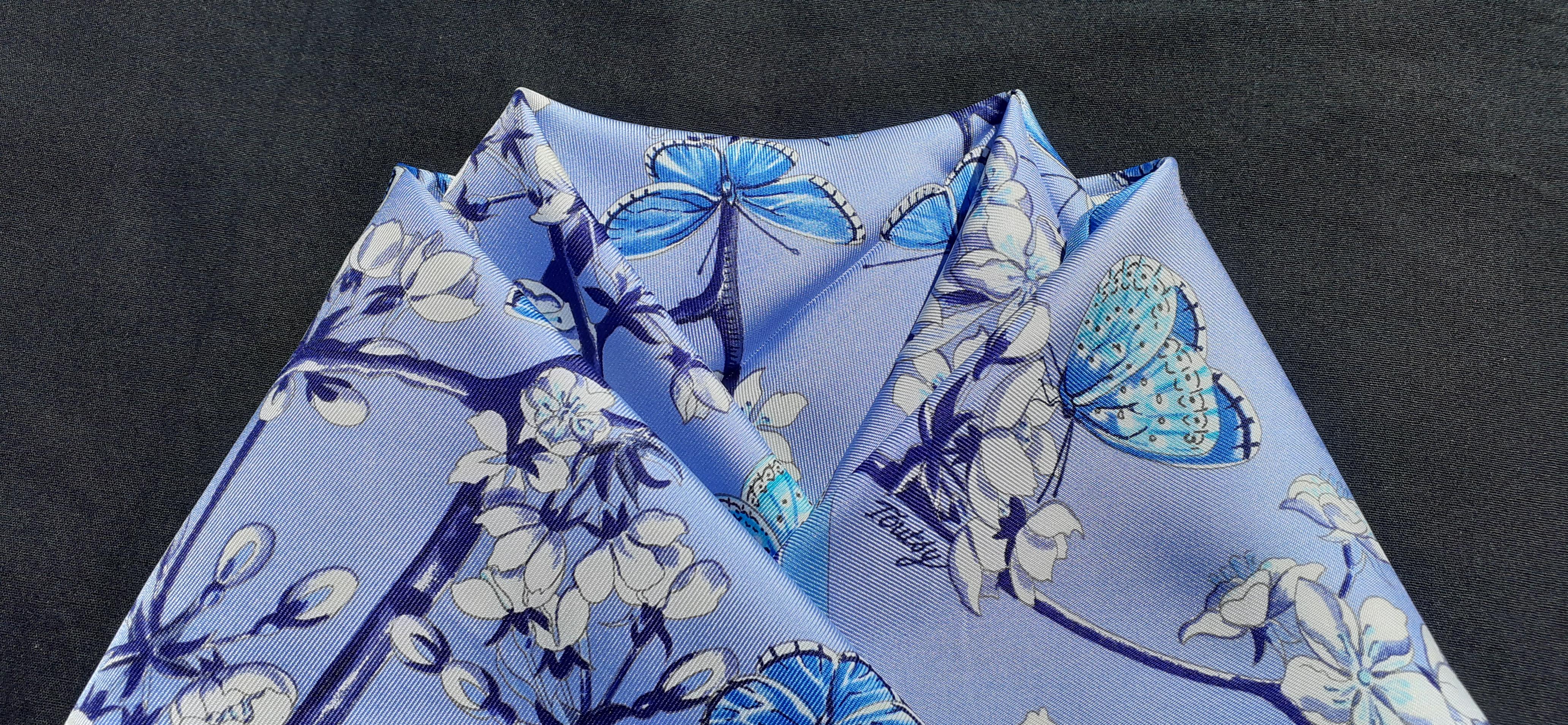 Hermès Silk Scarf Vol Amoureux des Azurés Butterflies Blue Toutsy 90 cm 8