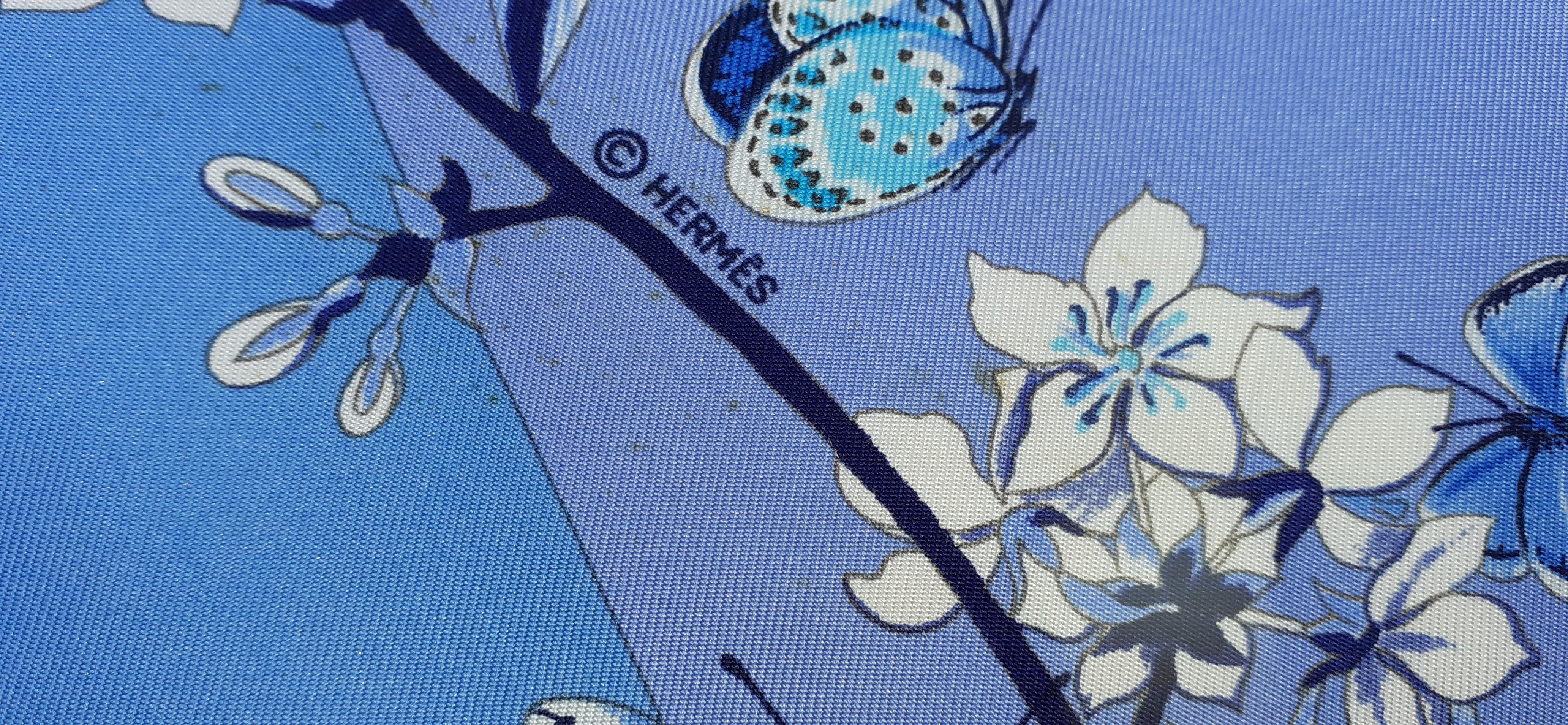 Hermès Silk Scarf Vol Amoureux des Azurés Butterflies Blue Toutsy 90 cm 9