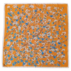 Hermès Sciarpa di seta Vol Amoureux des Azurés Farfalle Fiori Arancione 35'