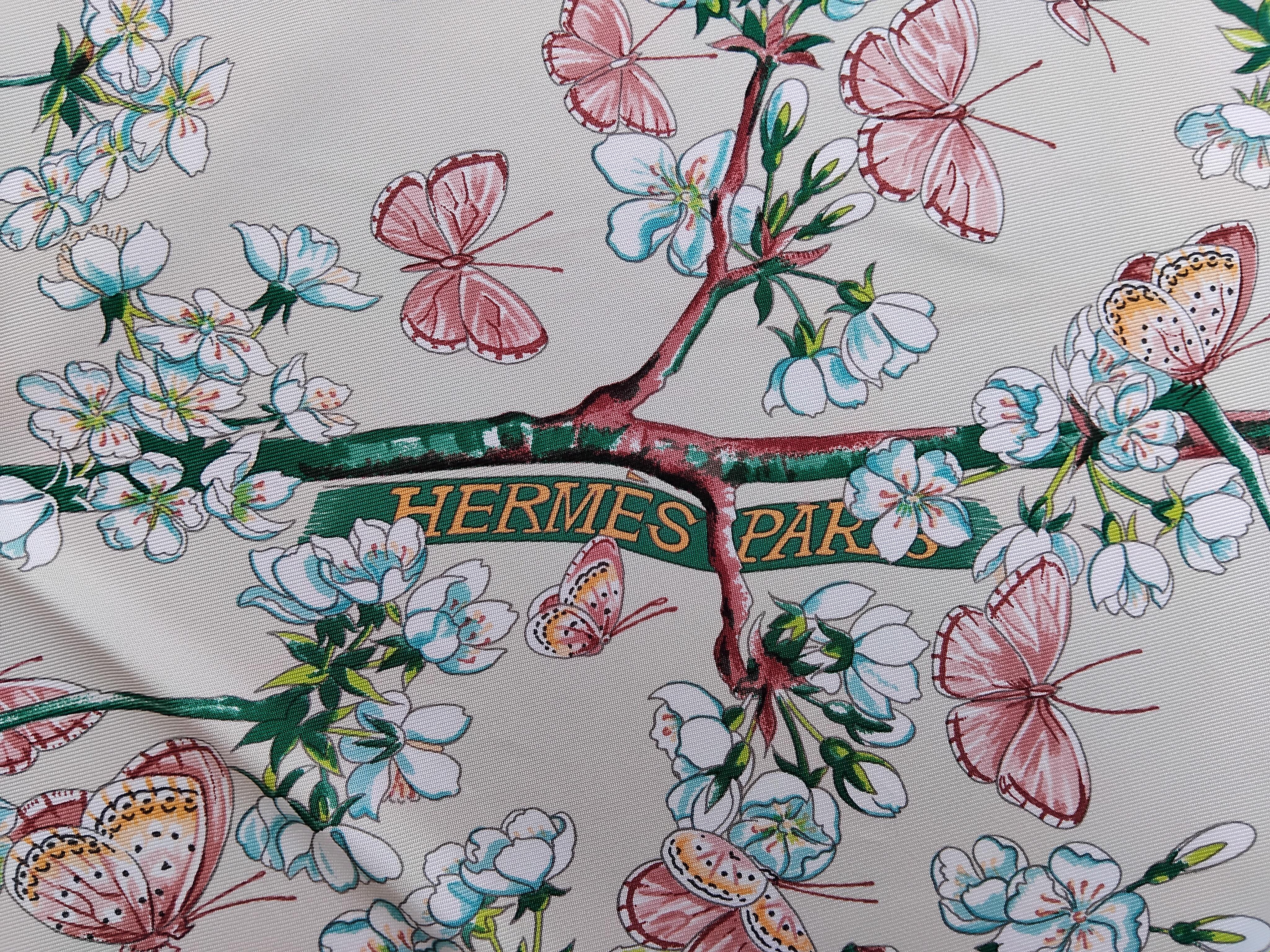 Beige Hermès Silk Scarf Vol Amoureux des Azurés Butterflies Soft Pink 90 cm For Sale