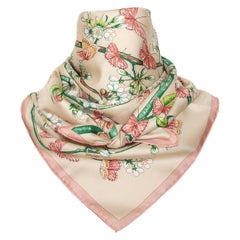 Hermès Silk Scarf Vol Amoureux des Azurés Butterflies Soft Pink 90 cm