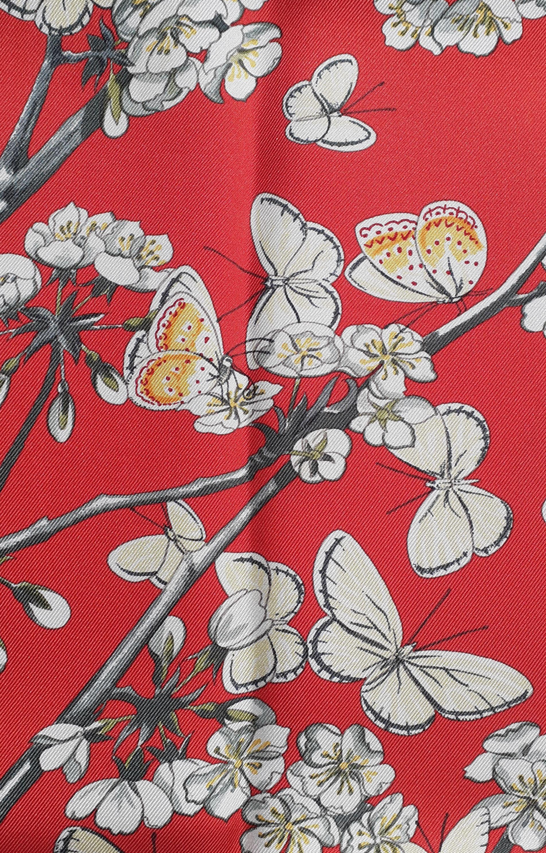 Hermès Silk Scarf Vol Amoureux des Azurés Toutsy Butterflies Red Toutsy 90 cm 7