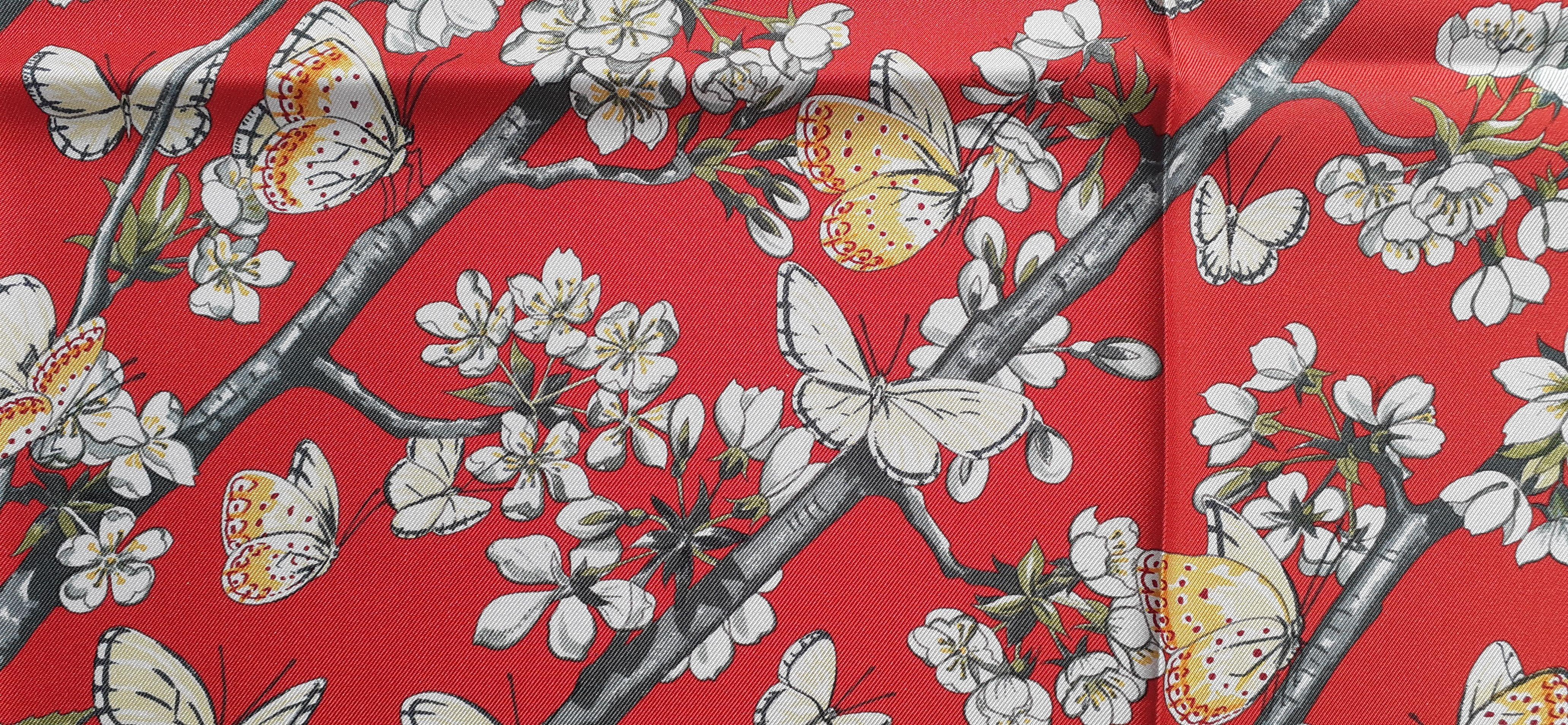 Hermès Silk Scarf Vol Amoureux des Azurés Toutsy Butterflies Red Toutsy 90 cm 8