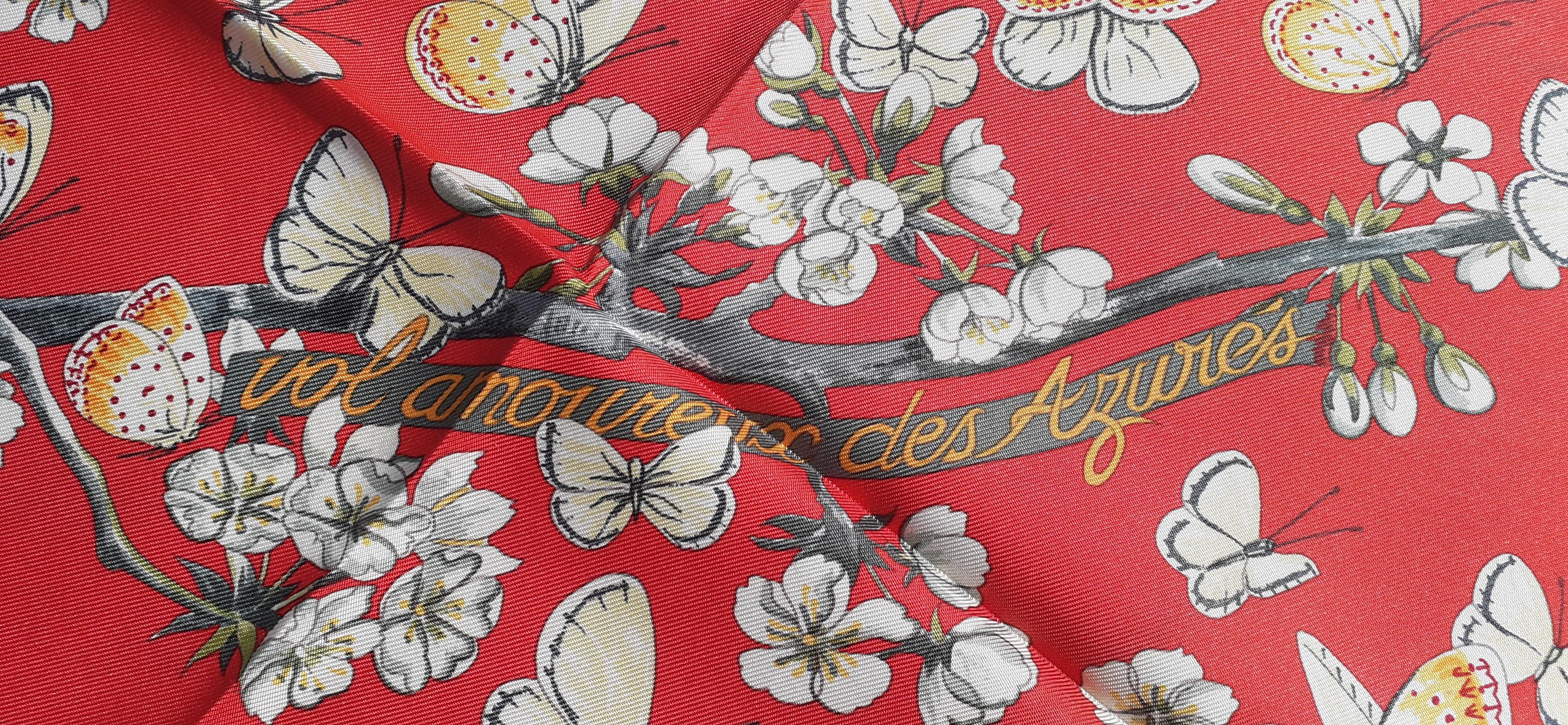 Women's Hermès Silk Scarf Vol Amoureux des Azurés Toutsy Butterflies Red Toutsy 90 cm
