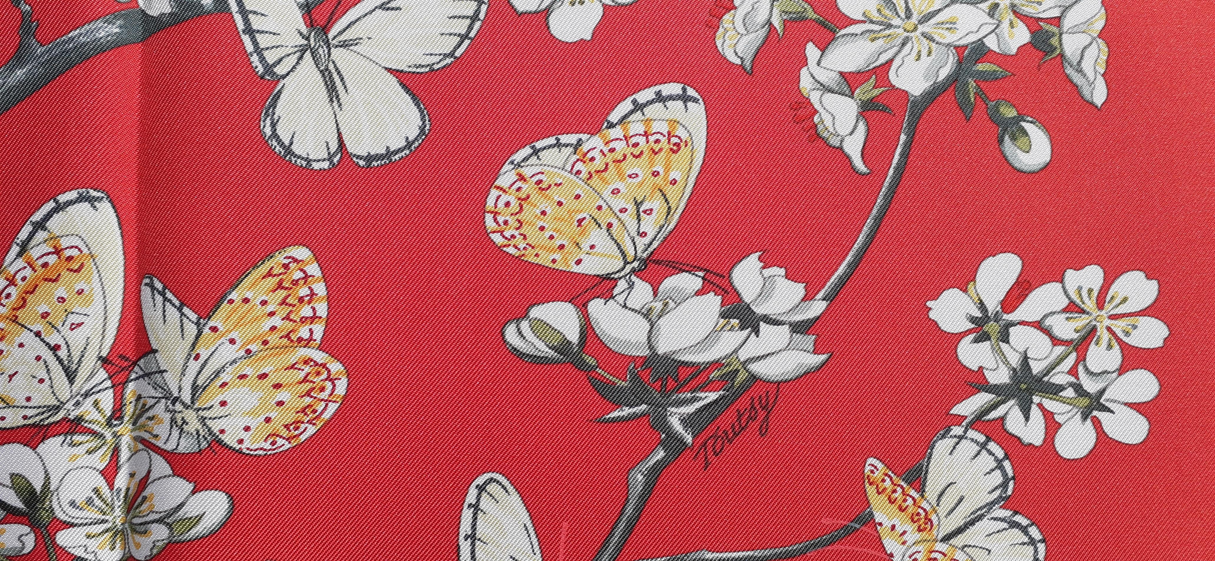 Hermès Silk Scarf Vol Amoureux des Azurés Toutsy Butterflies Red Toutsy 90 cm 1