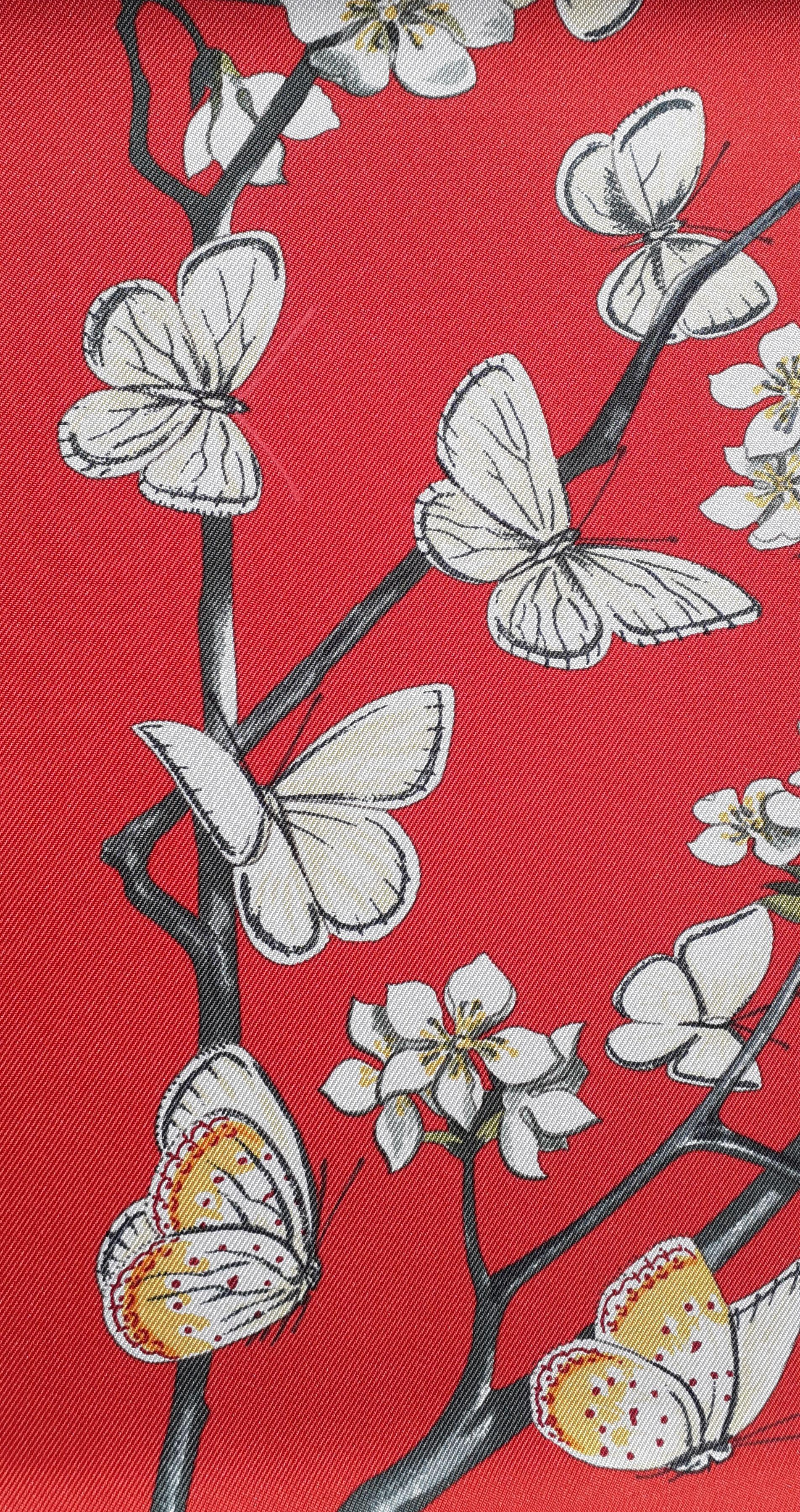 Hermès Silk Scarf Vol Amoureux des Azurés Toutsy Butterflies Red Toutsy 90 cm 3
