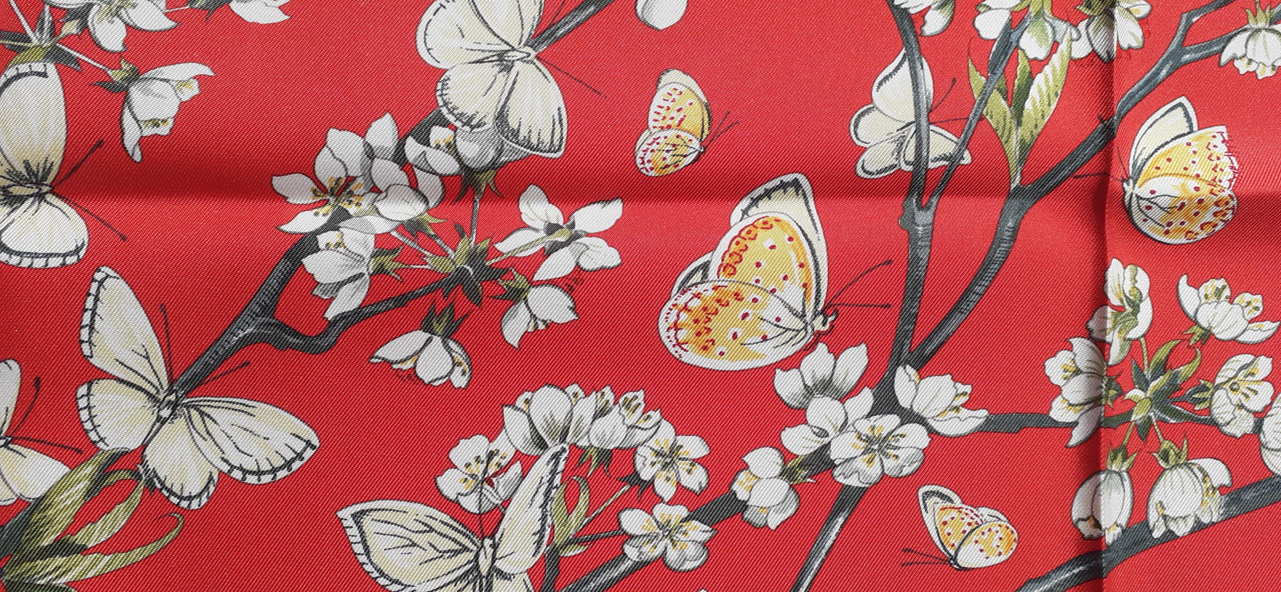 Hermès Silk Scarf Vol Amoureux des Azurés Toutsy Butterflies Red Toutsy 90 cm 4