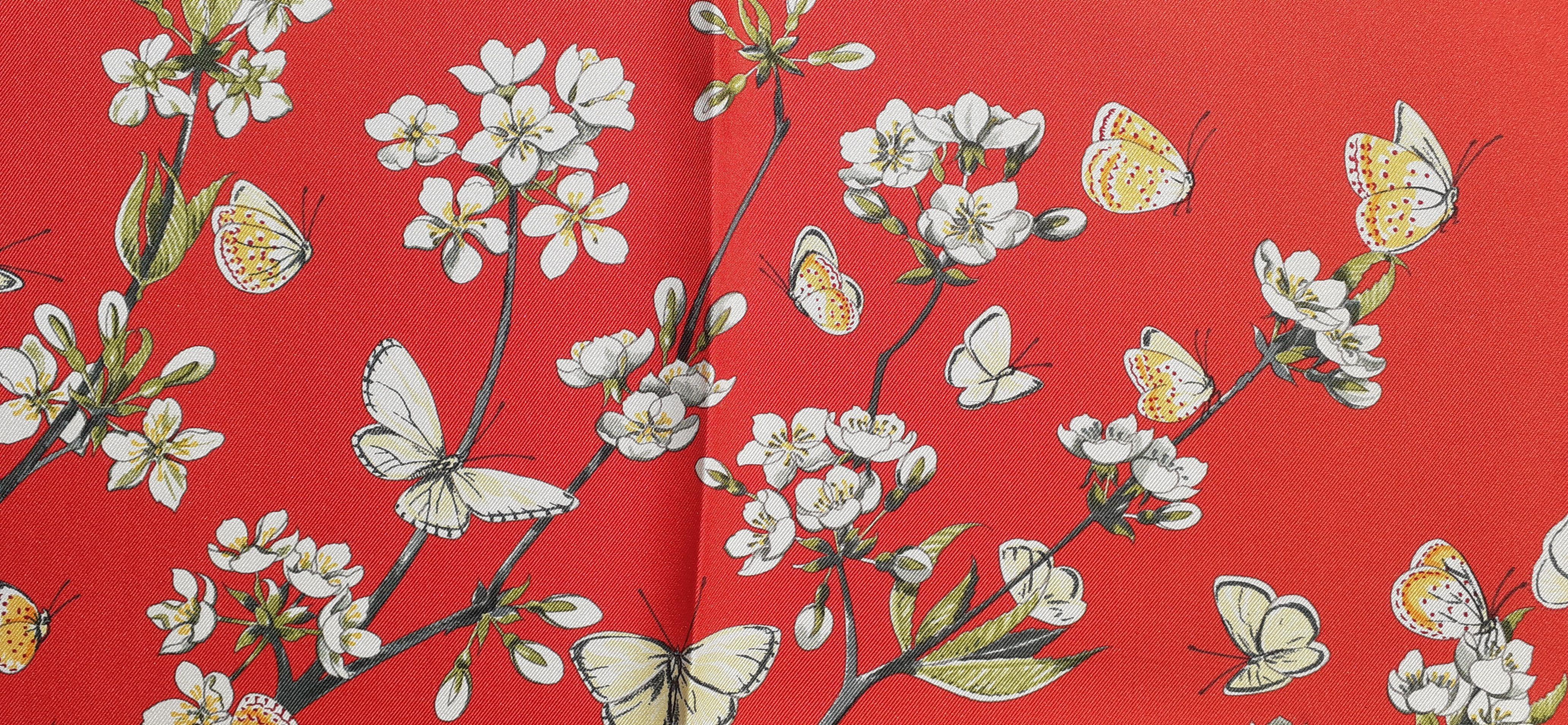 Hermès Silk Scarf Vol Amoureux des Azurés Toutsy Butterflies Red Toutsy 90 cm 5