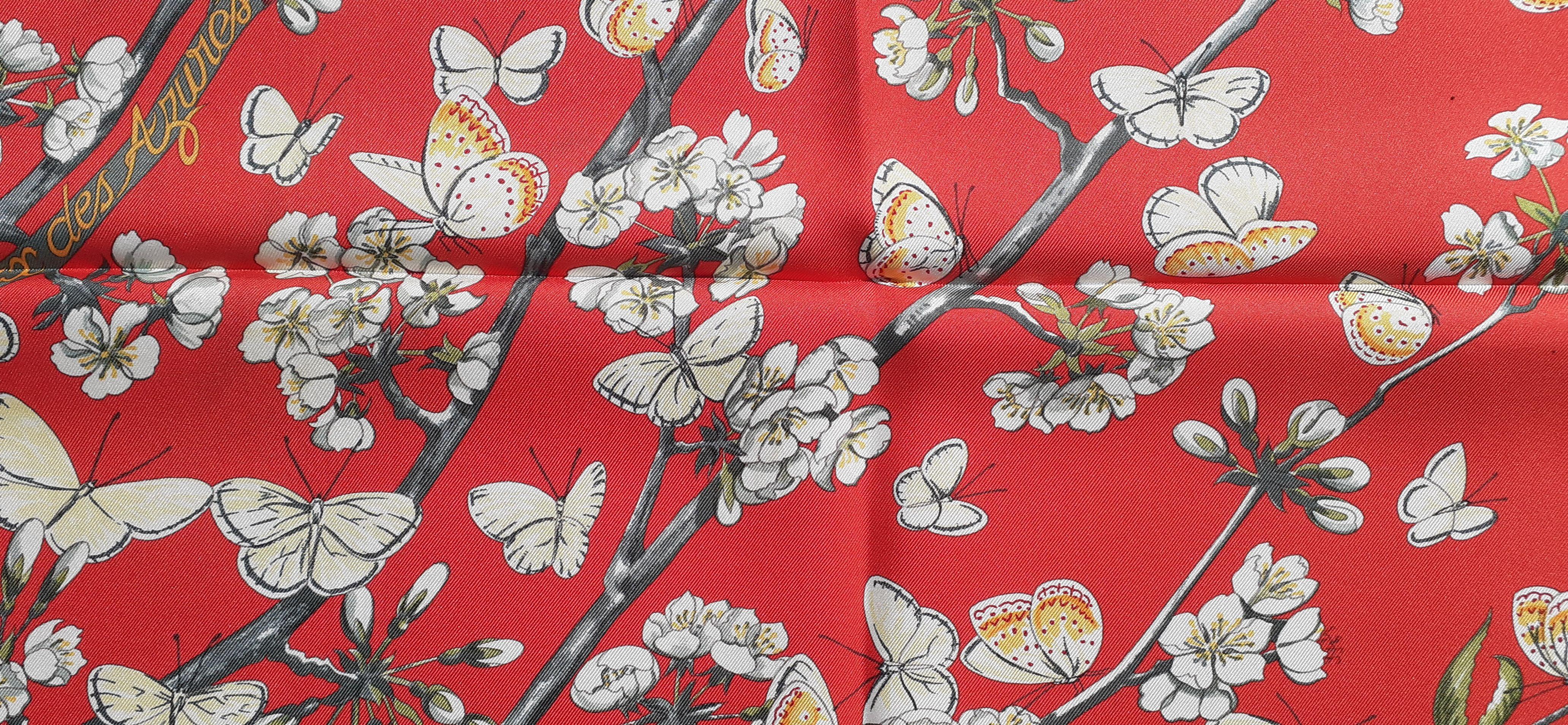 Hermès Silk Scarf Vol Amoureux des Azurés Toutsy Butterflies Red Toutsy 90 cm 6